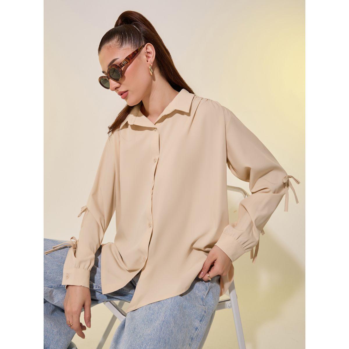 Styli Bowknot Detail Oversized Spread Collar Shirt-women-clothing-shirtsandblouses-shirts-image-1