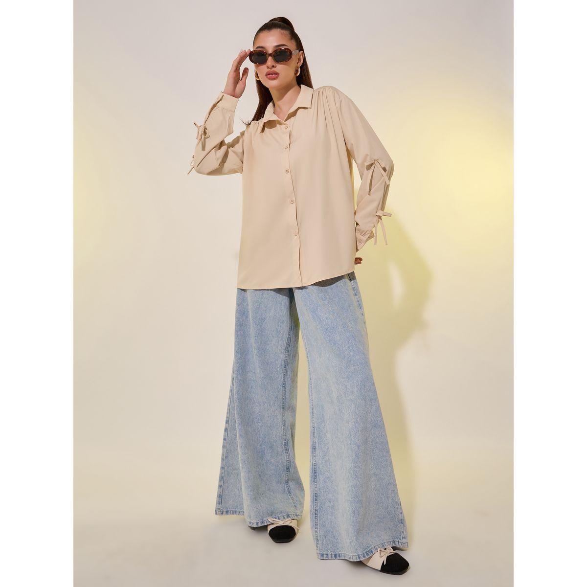 Styli Bowknot Detail Oversized Spread Collar Shirt-women-clothing-shirtsandblouses-shirts-image-2