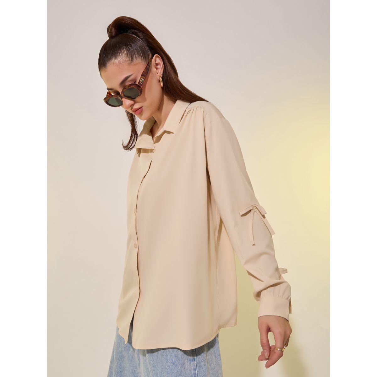 Styli Bowknot Detail Oversized Spread Collar Shirt-women-clothing-shirtsandblouses-shirts-image-3