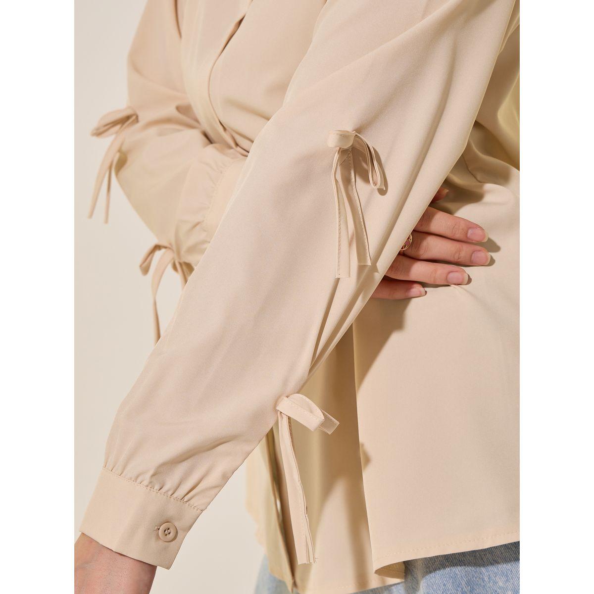 Styli Bowknot Detail Oversized Spread Collar Shirt-women-clothing-shirtsandblouses-shirts-image-4