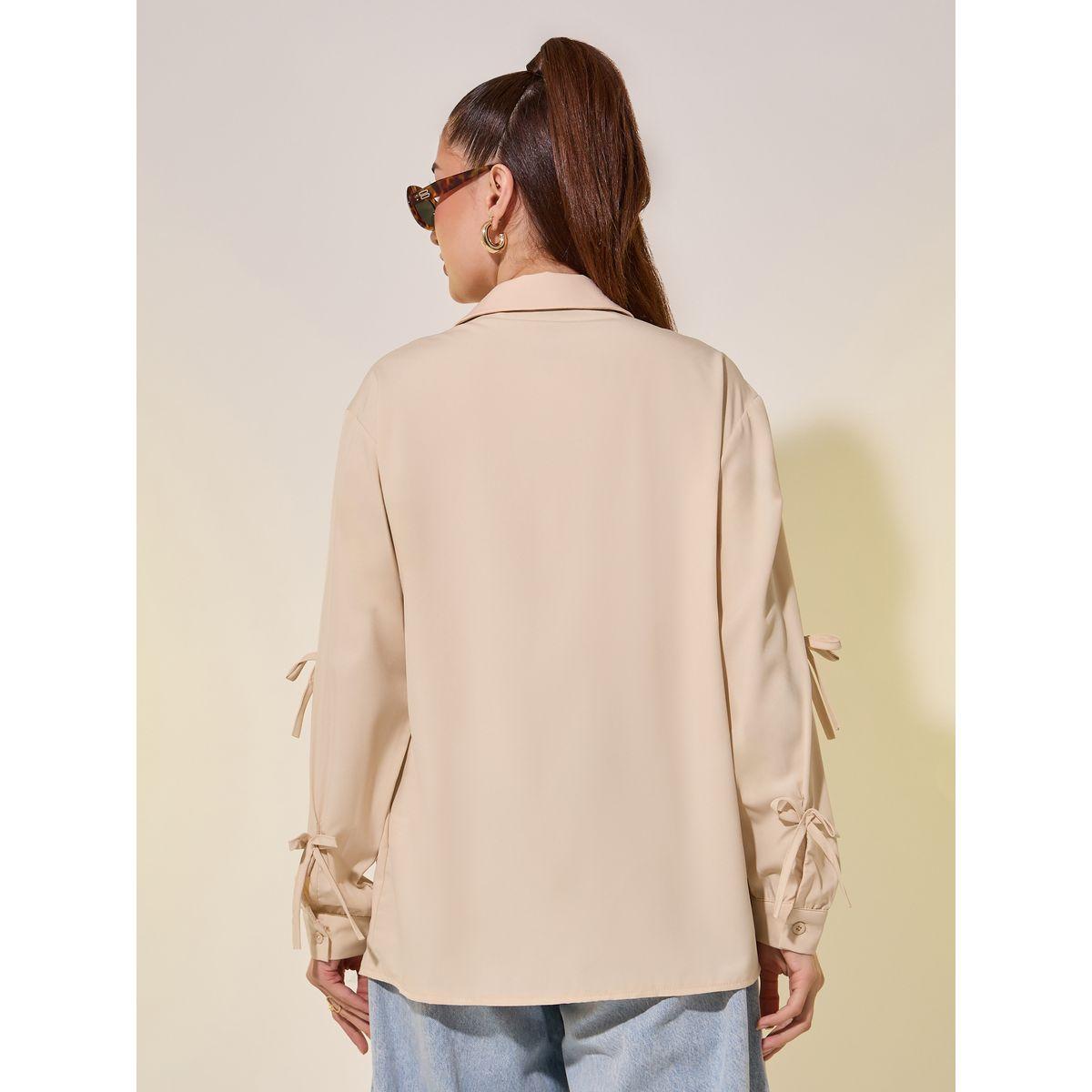 Styli Bowknot Detail Oversized Spread Collar Shirt-women-clothing-shirtsandblouses-shirts-image-5