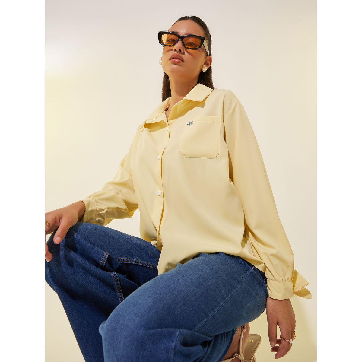 Styli Embroidered Detail Bow Knot Cuff Oversized Shirt-women-clothing-shirtsandblouses-shirts-image-1