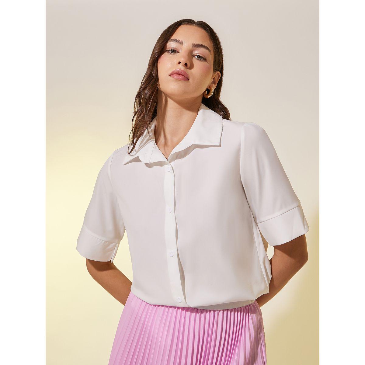 بلوزة سادة بقصة عادية وأكمام قصيرة-women-clothing-shirtsandblouses-shirts-image-1