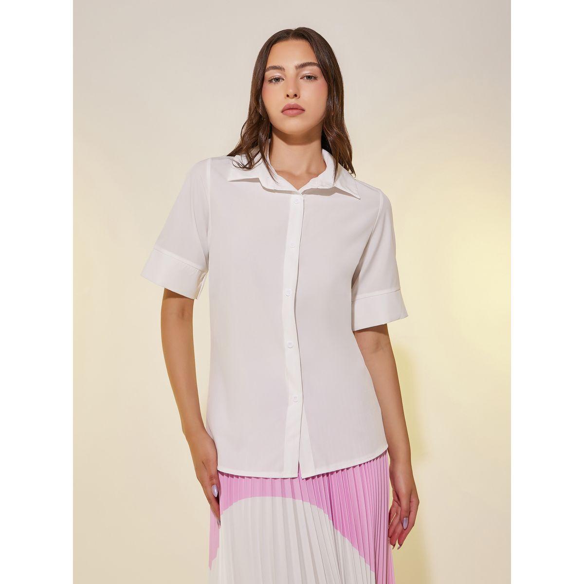 بلوزة سادة بقصة عادية وأكمام قصيرة-women-clothing-shirtsandblouses-shirts-image-2