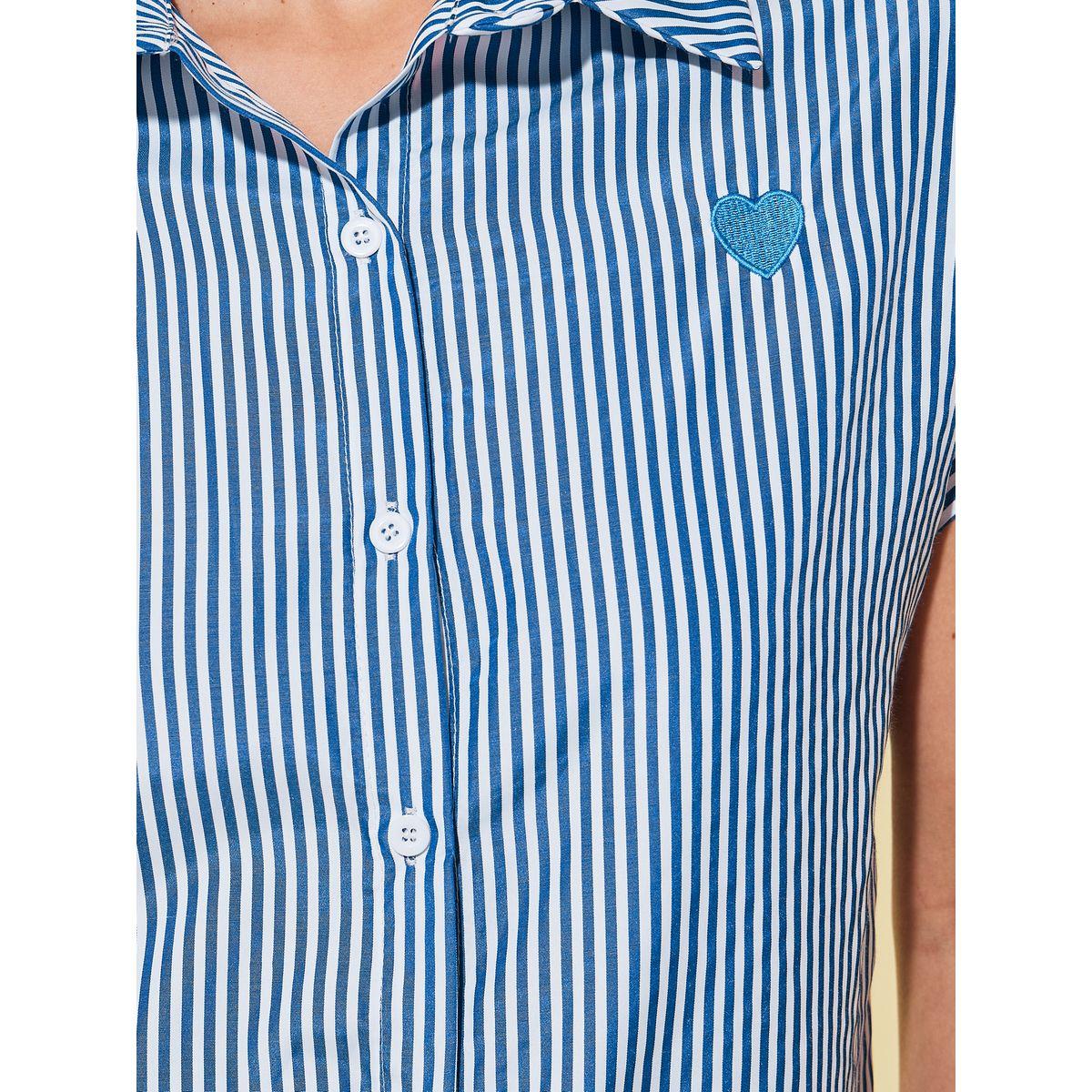 Styli Striped Short Sleeve Regular Fit Shirt with Heart Embroidery Detail-women-clothing-shirtsandblouses-shirts-image-3