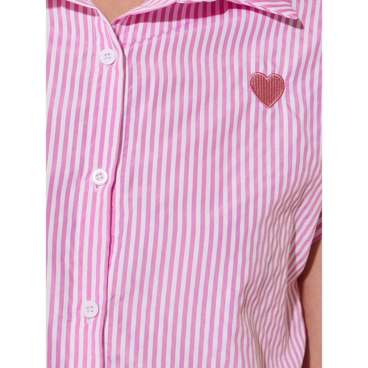 Styli Striped Short Sleeve Regular Fit Shirt with Heart Embroidery Detail-women-clothing-shirtsandblouses-shirts-image-3