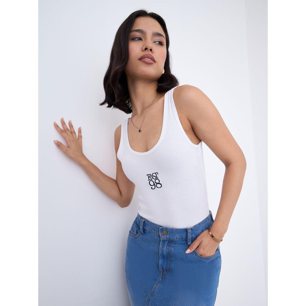 Styli White Embroidered Ribbed Bodysuit-women-clothing-shirtsandblouses-blouses-image-1