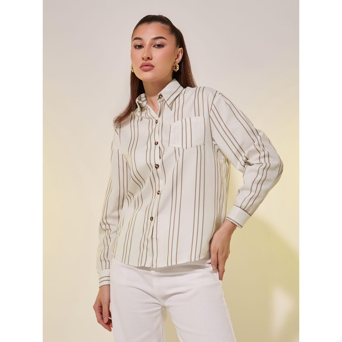 بلوزة فضفاضة مخططة بجيب على الصدر-women-clothing-shirtsandblouses-shirts-image-1