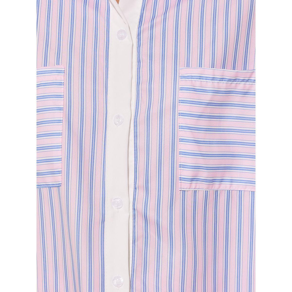 Styli Striped Contrast Placket Oversized Shirt-women-clothing-shirtsandblouses-shirts-image-3