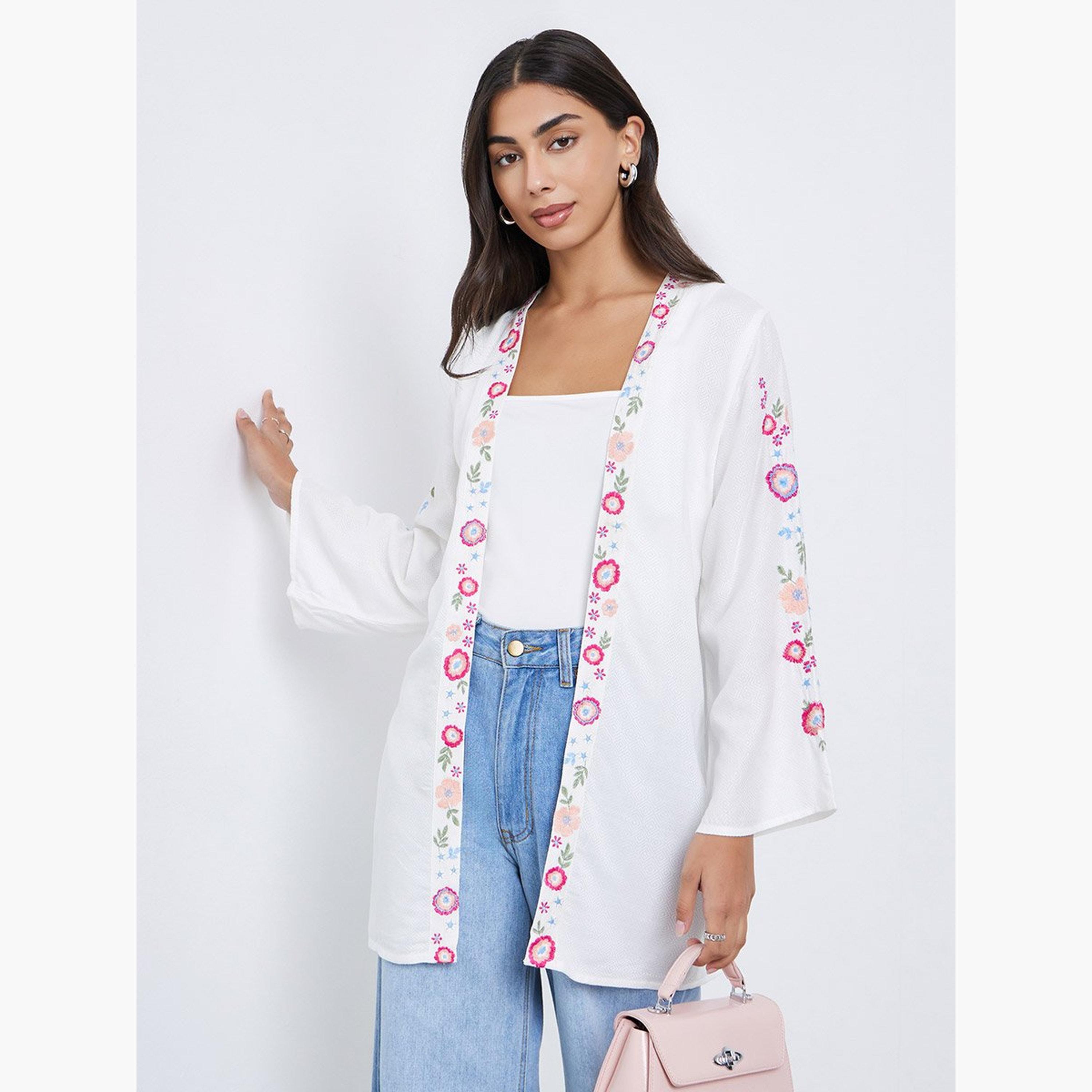 Styli Off White Regular Fit Embroidered Kimono-women-clothing-cardigansandjumpers-cardigans-image-1