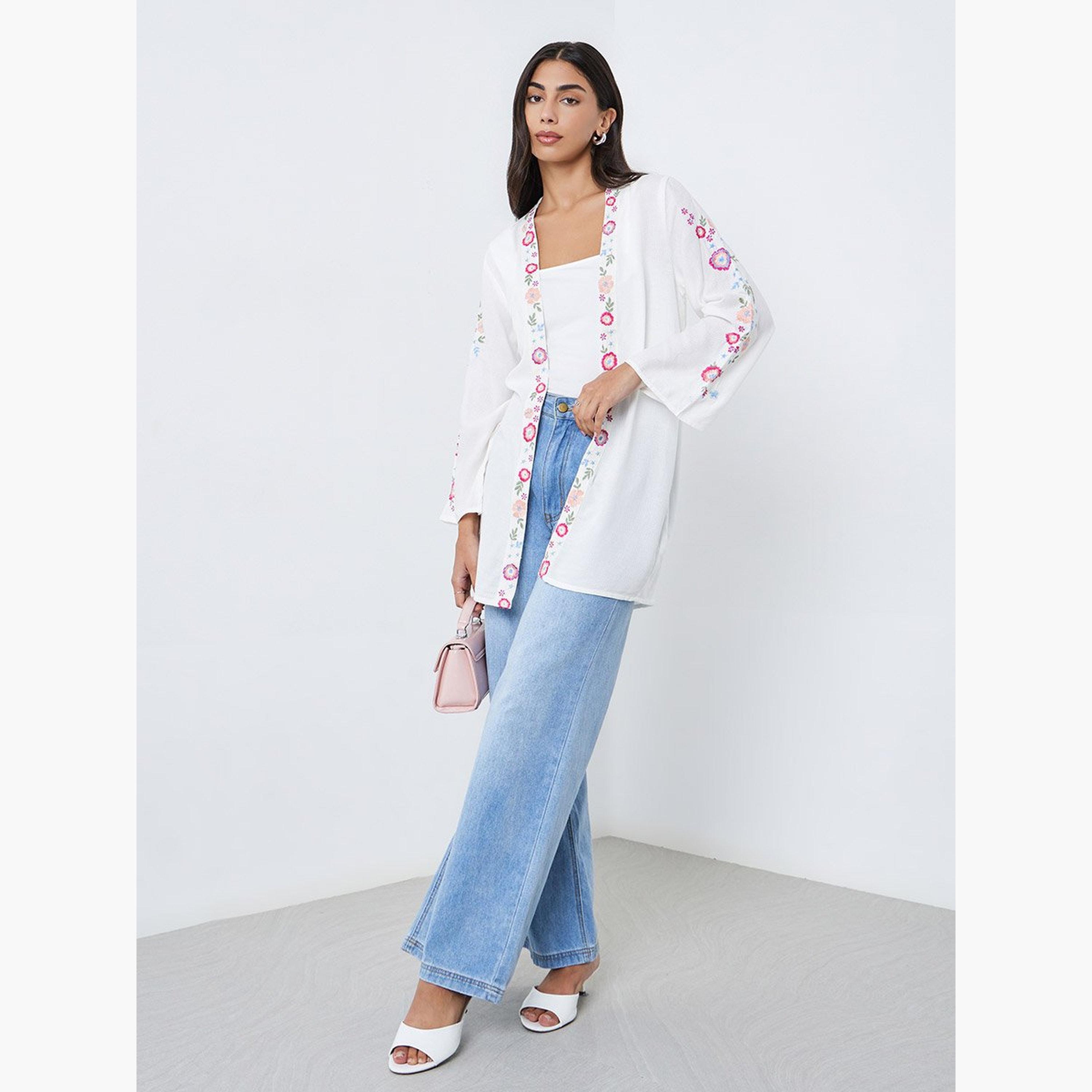 Styli Off White Regular Fit Embroidered Kimono-women-clothing-cardigansandjumpers-cardigans-image-2
