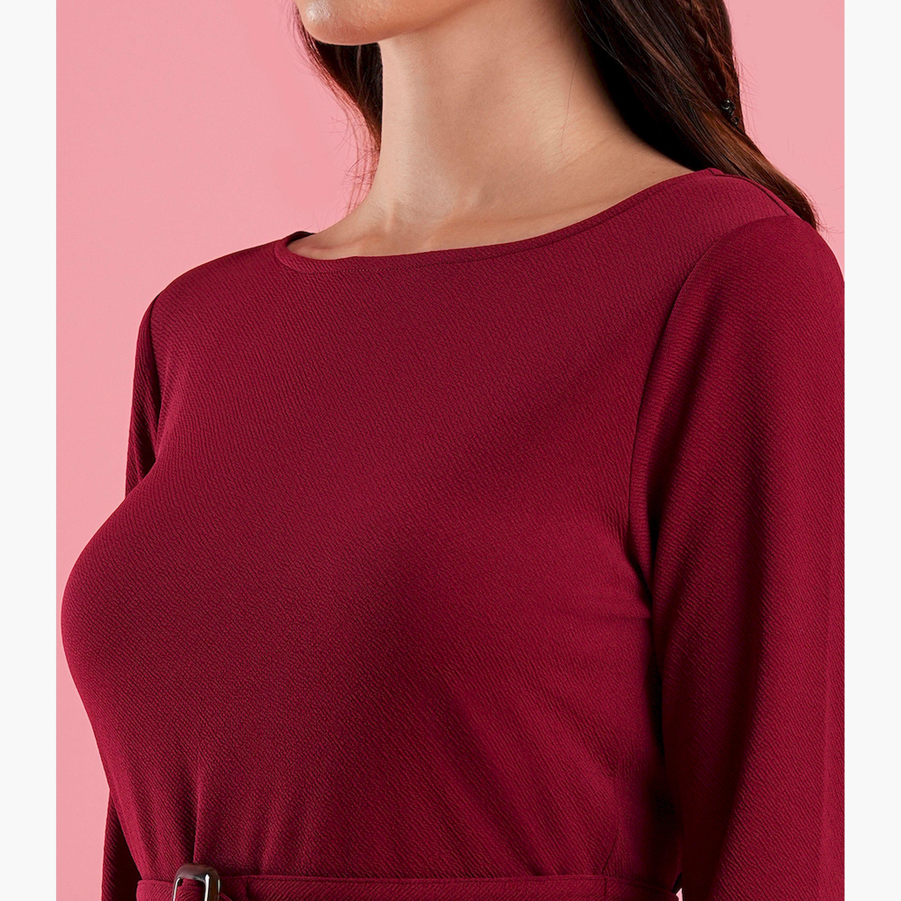 Globus X Styli Solid Boat Neck Belted Top and Wide Leg Pants Co-Ords-women-clothing-coordsets-image-4