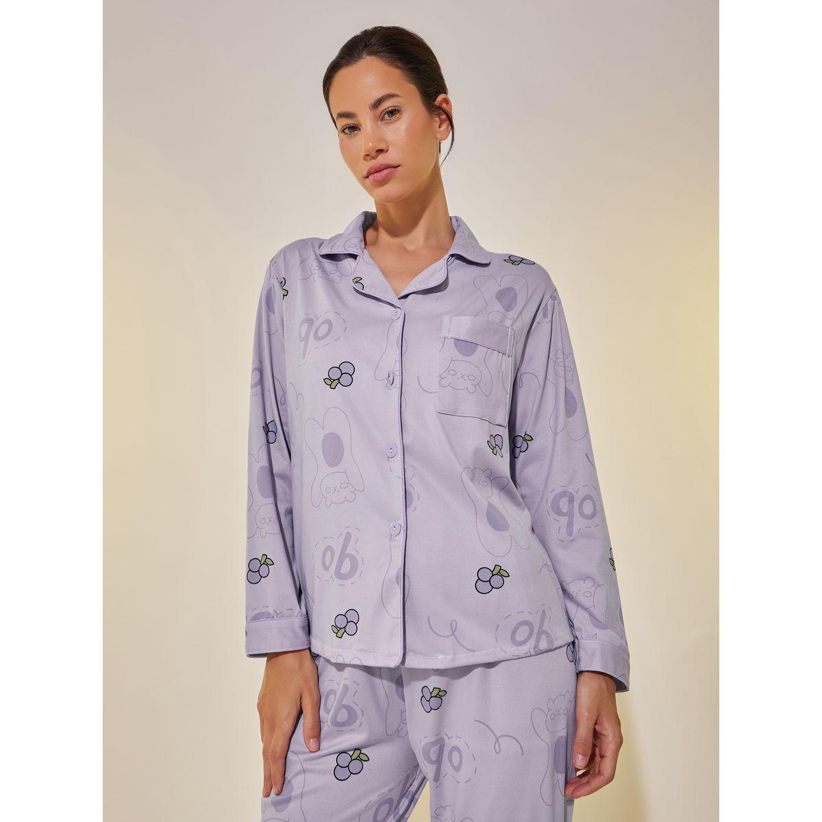 Styli Fruit Printed Long Sleeve Shirt and Pyjama Set-women-clothing-nightwear-pyjamas-longsets-image-2