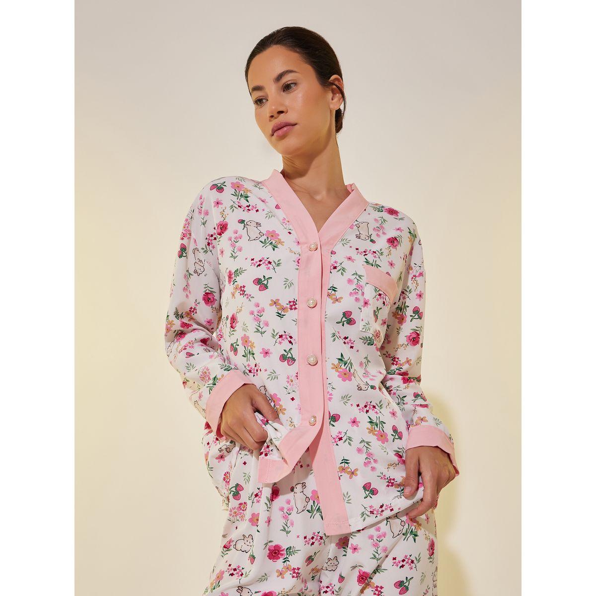 Styli All-Over Print Buttoned Shirt and Pyjama Set-women-clothing-nightwear-pyjamas-longsets-image-2