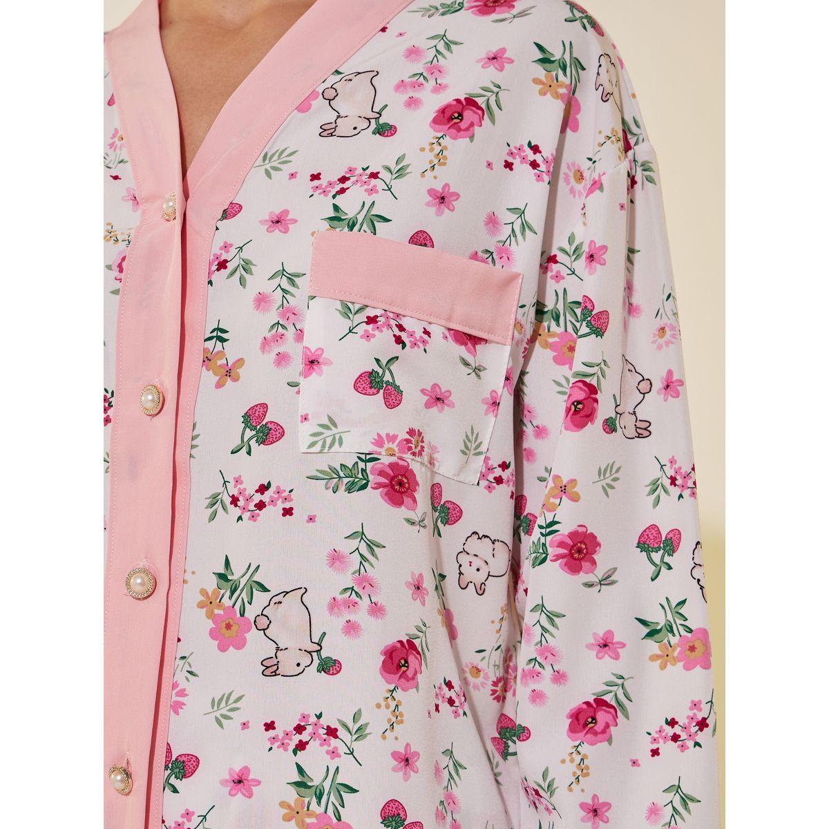 Styli All-Over Print Buttoned Shirt and Pyjama Set-women-clothing-nightwear-pyjamas-longsets-image-3
