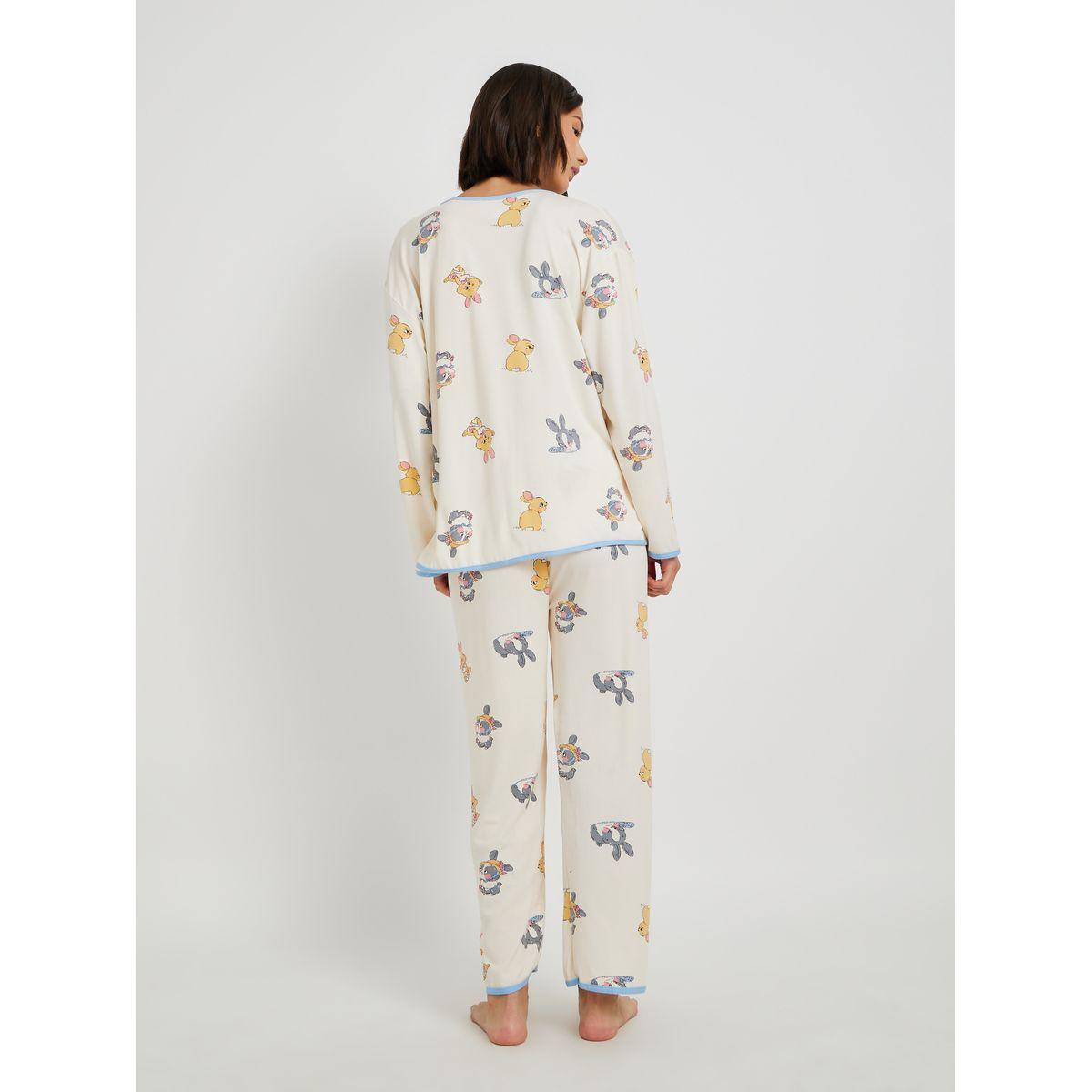 Styli Rabbit Print Long Sleeve Shirt and Pyjama Set-women-clothing-nightwear-pyjamas-longsets-image-4