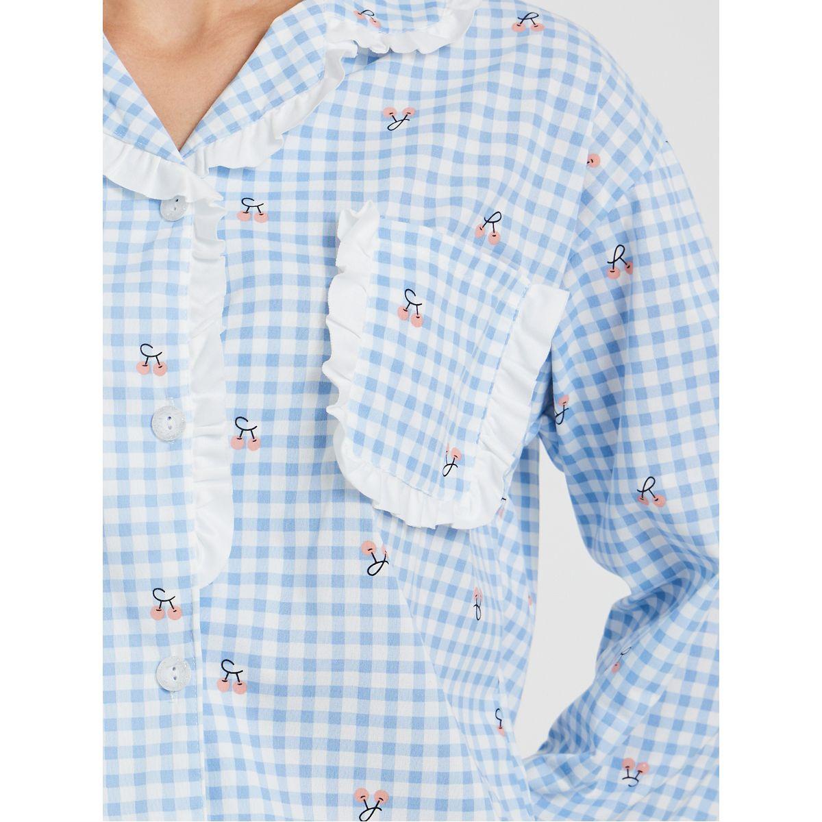 Styli Checked Lace Trim Shirt and Pyjama Set-women-clothing-nightwear-pyjamas-longsets-image-3
