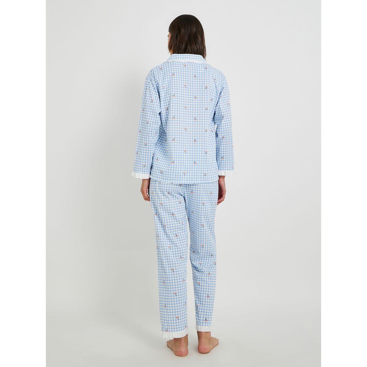 طقم بيجاما من بنطال وبلوزة بتفاصيل دانتيل-women-clothing-nightwear-pyjamas-longsets-image-4