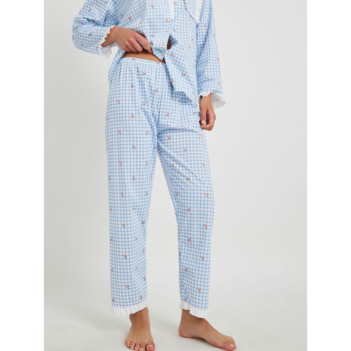 طقم بيجاما من بنطال وبلوزة بتفاصيل دانتيل-women-clothing-nightwear-pyjamas-longsets-image-5