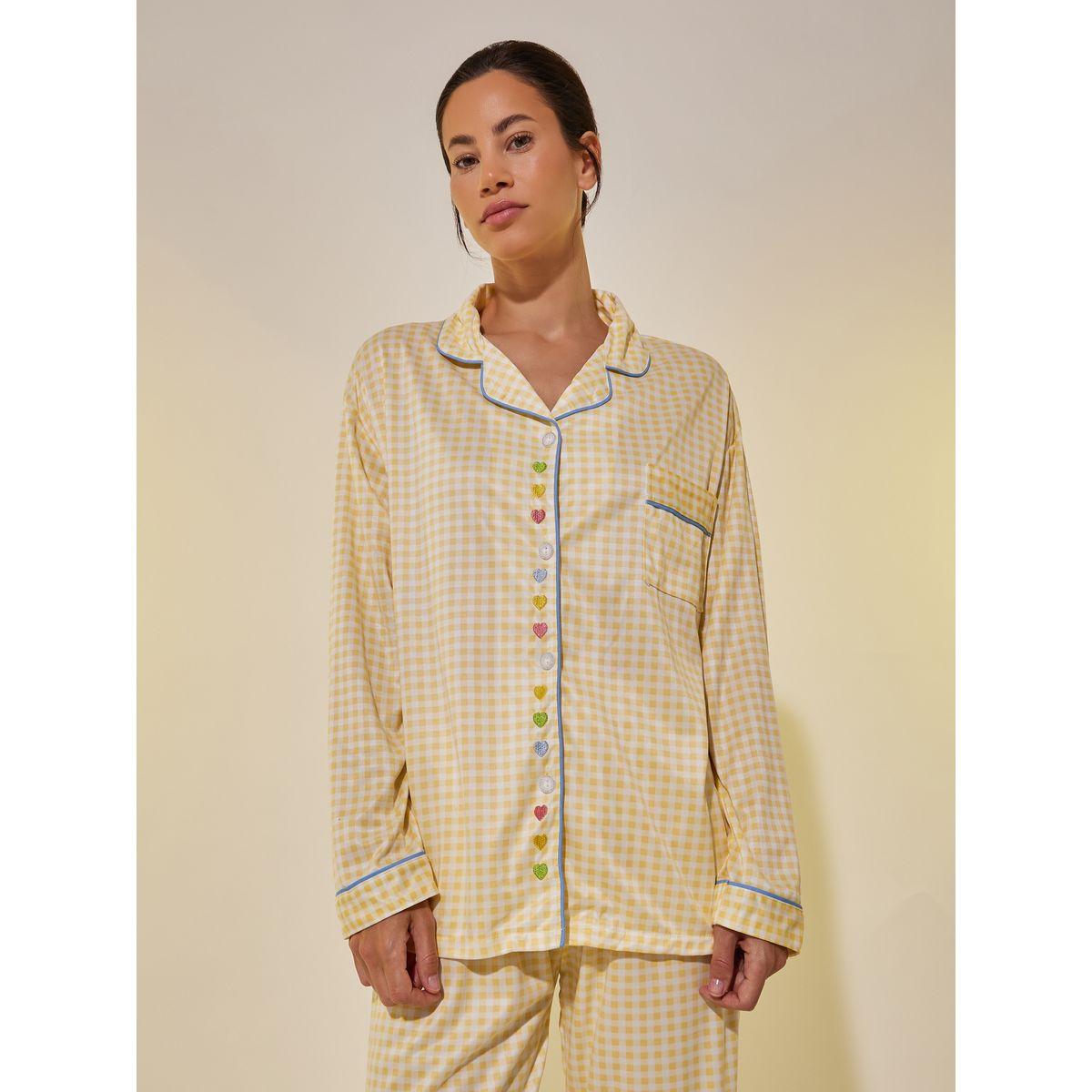 Styli Checked Long Sleeve Shirt and Pyjama Set-women-clothing-nightwear-pyjamas-longsets-image-2