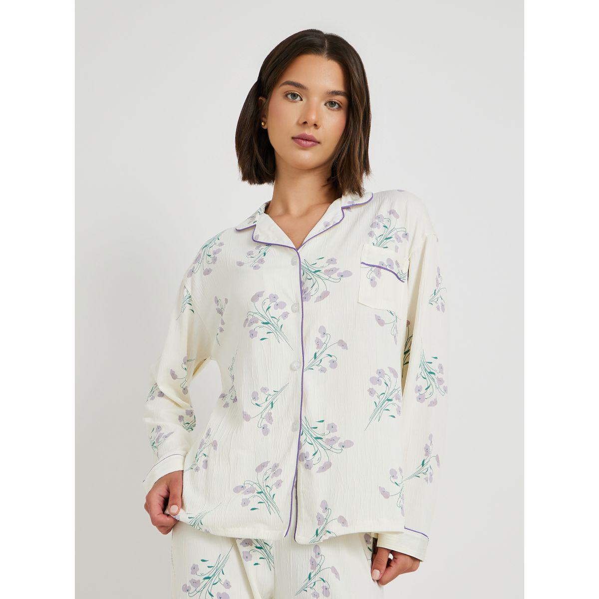 طقم بيجاما من بنطال وبلوزة بطبعة زهور-women-clothing-nightwear-pyjamas-longsets-image-2