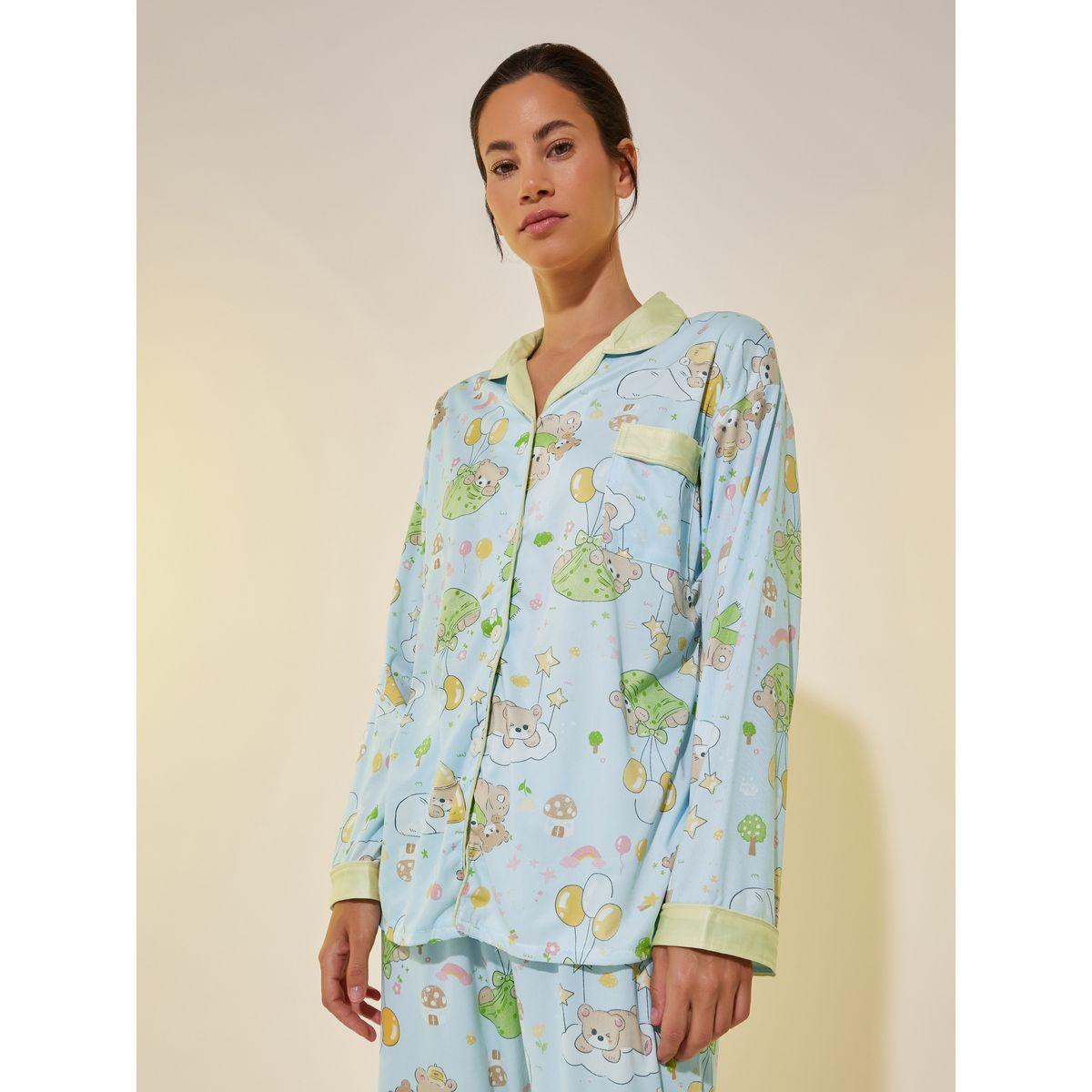 Styli Graphic Print Buttoned Shirt and Pyjama Set-women-clothing-nightwear-pyjamas-longsets-image-2
