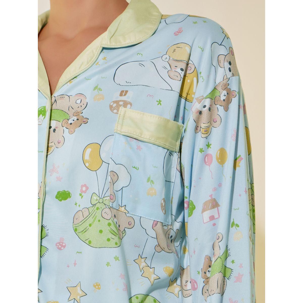 Styli Graphic Print Buttoned Shirt and Pyjama Set-women-clothing-nightwear-pyjamas-longsets-image-3
