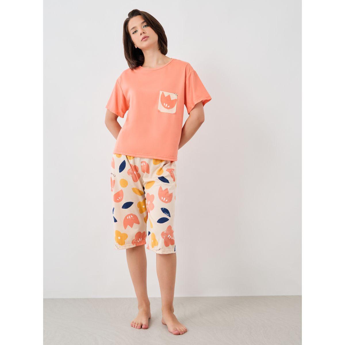Styli Floral Printed Short Sleeve T-Shirt and Shorts Sets-women-clothing-nightwear-pyjamas-shortsets-image-2