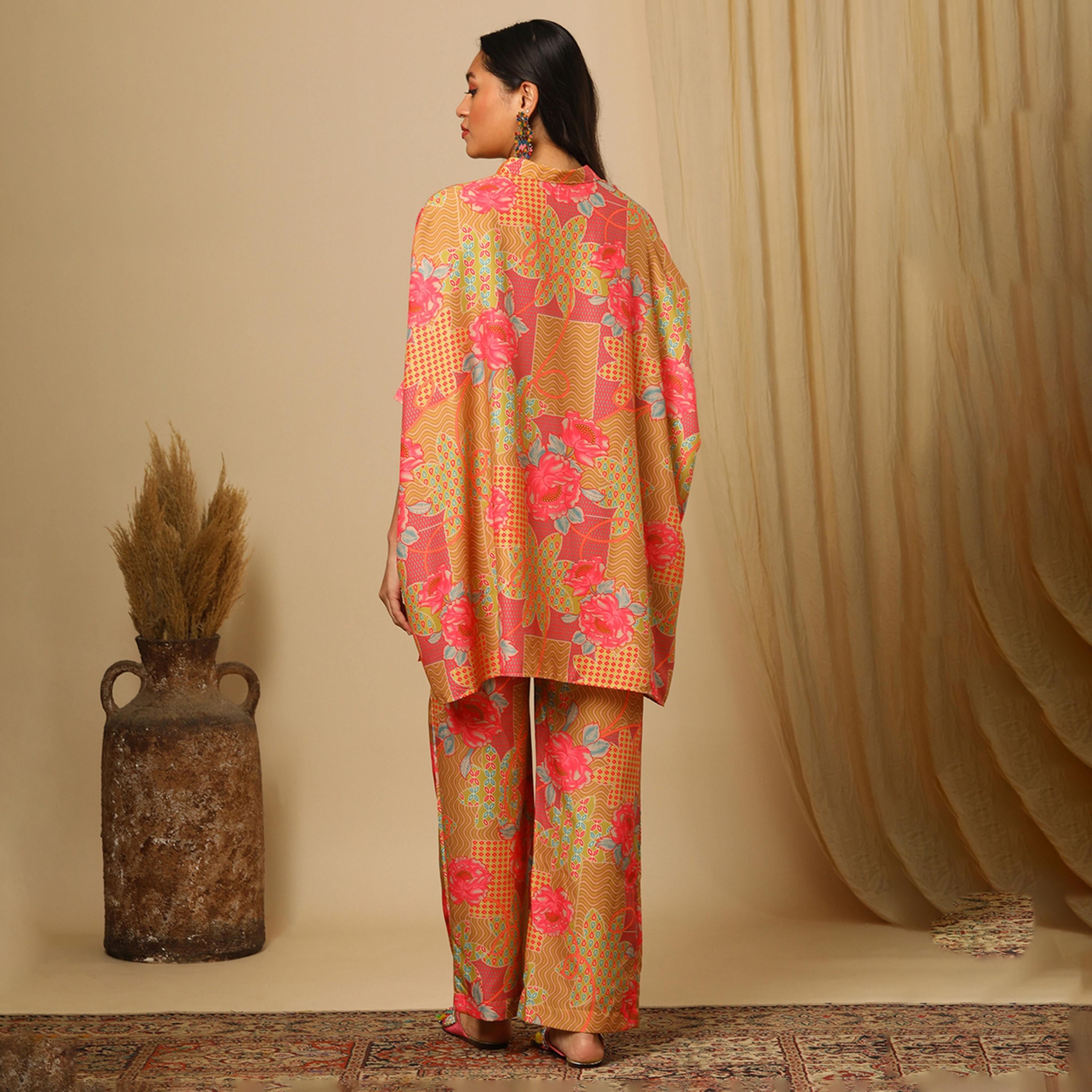 Globus X Styli All-Over Floral Print Spread Collar Kaftan Top And Elasticated Trousers Co-Ords-women-clothing-coordsets-image-3