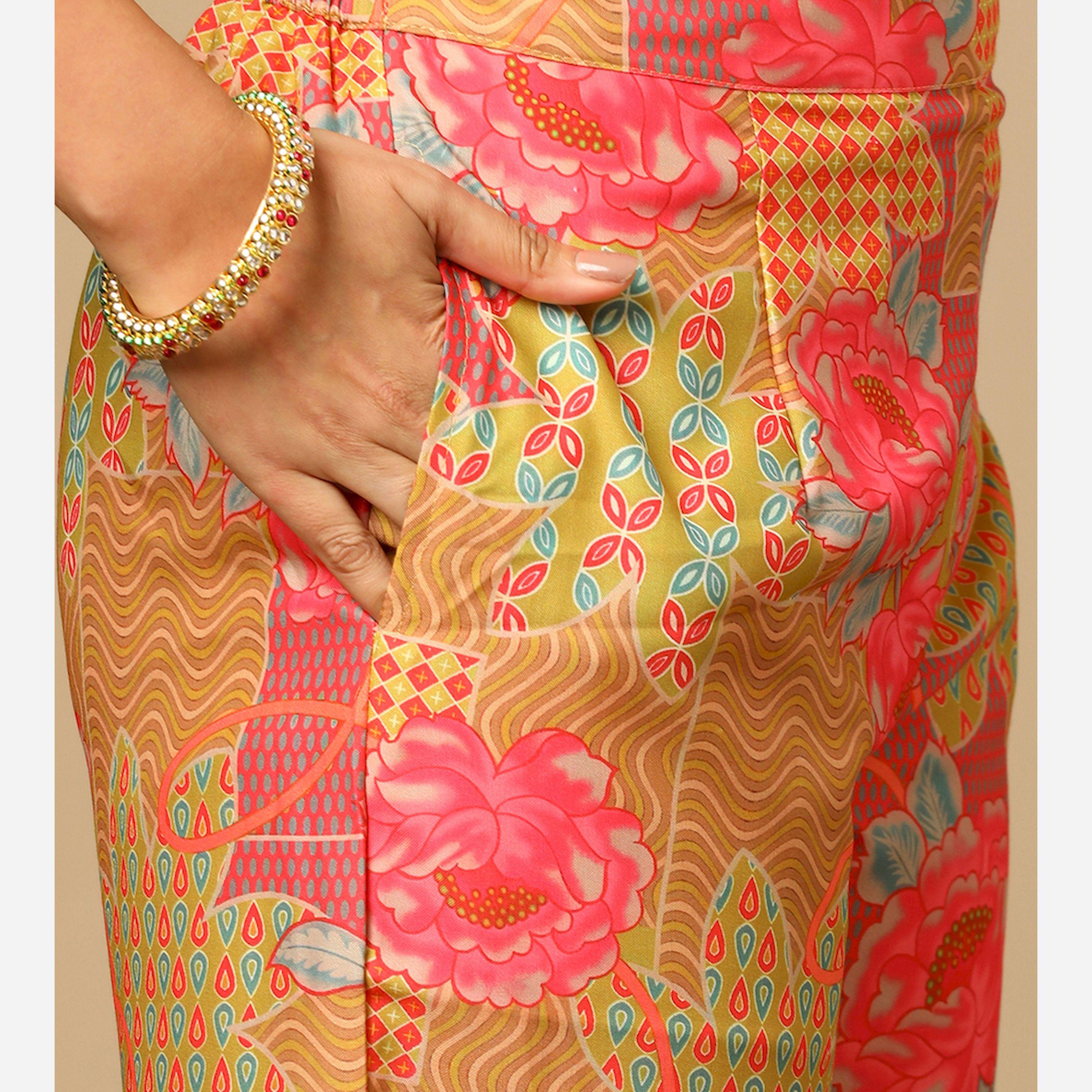 Globus X Styli All-Over Floral Print Spread Collar Kaftan Top And Elasticated Trousers Co-Ords-women-clothing-coordsets-image-5