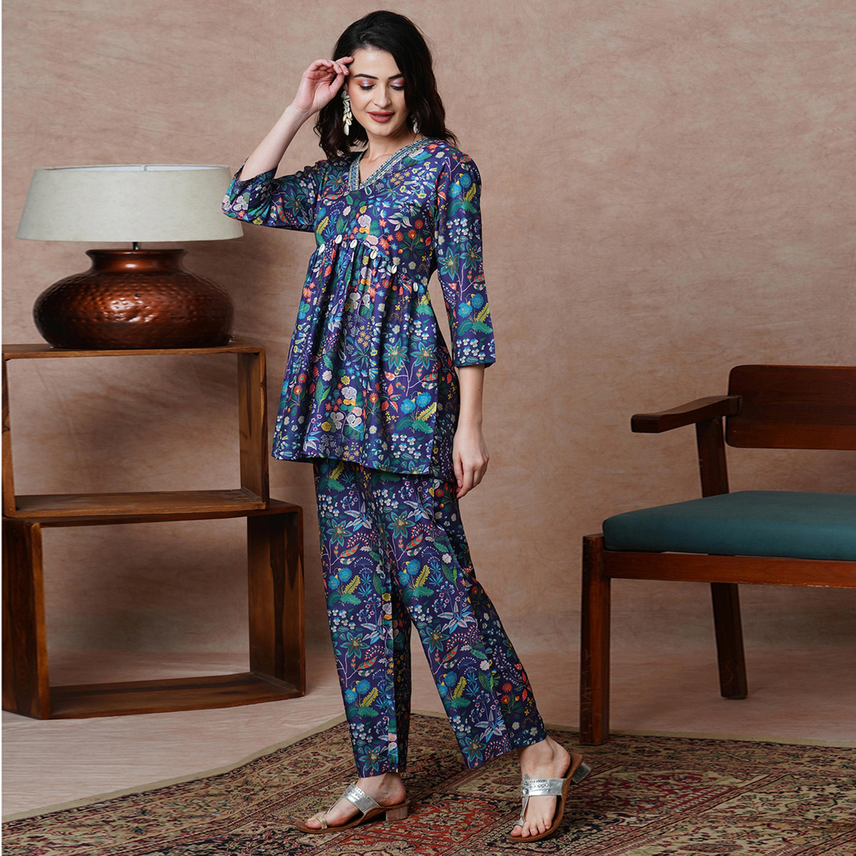 غلوبوس × ستايلي - طقم تونيك مع بنطلون مستقيم غلوبوس للنساء - بنفسجي مطبوع-women-clothing-coordsets-image-2