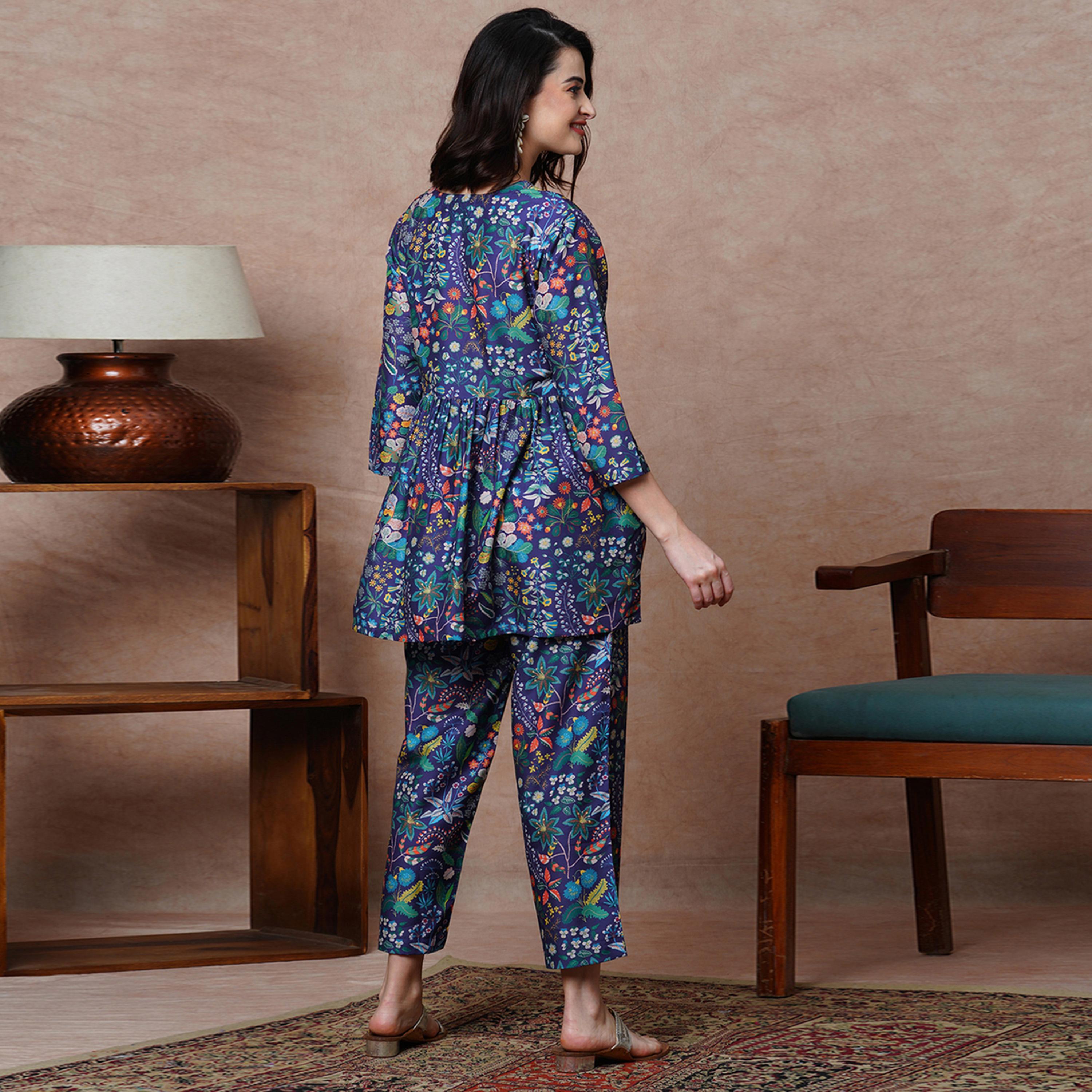 غلوبوس × ستايلي - طقم تونيك مع بنطلون مستقيم غلوبوس للنساء - بنفسجي مطبوع-women-clothing-coordsets-image-3