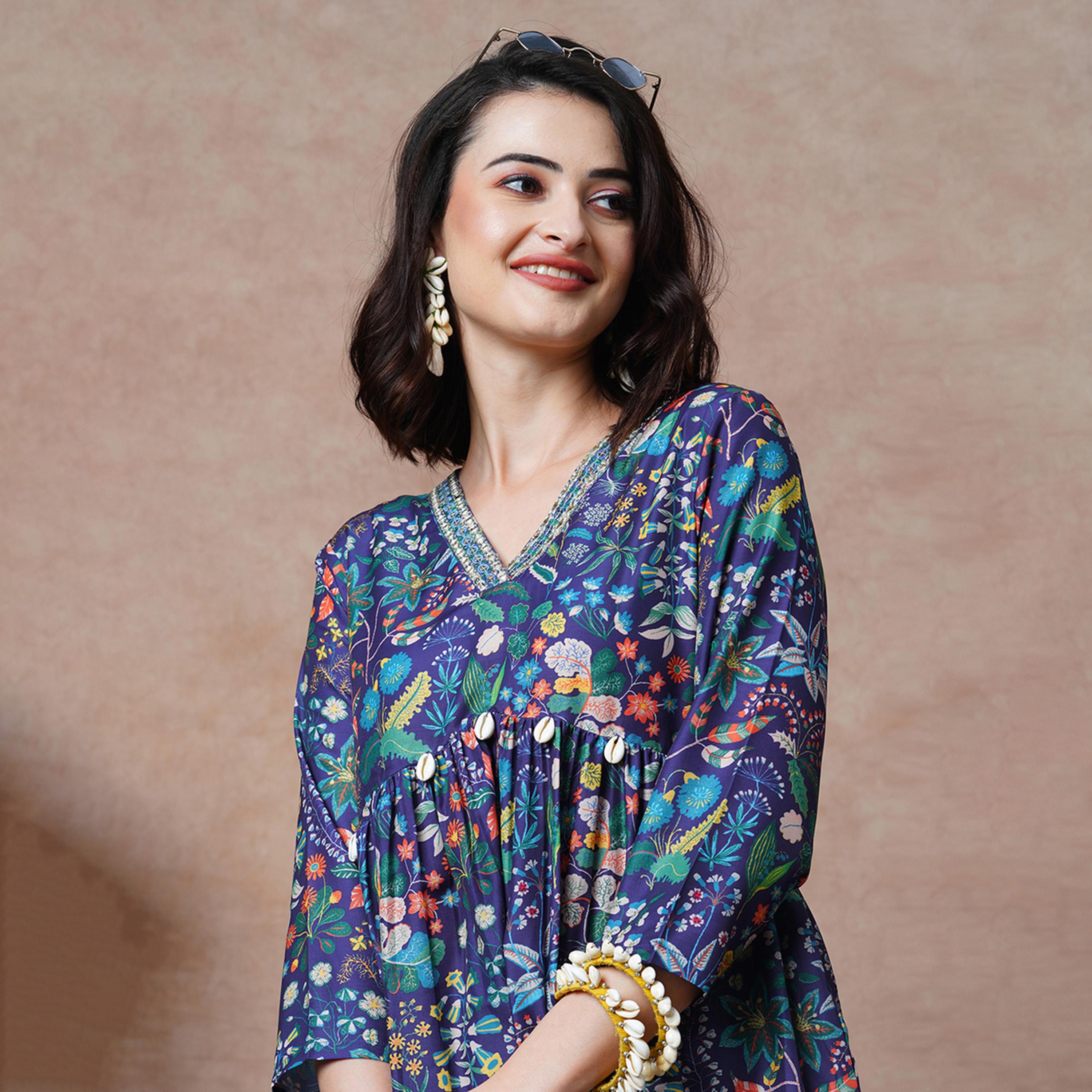 غلوبوس × ستايلي - طقم تونيك مع بنطلون مستقيم غلوبوس للنساء - بنفسجي مطبوع-women-clothing-coordsets-image-6