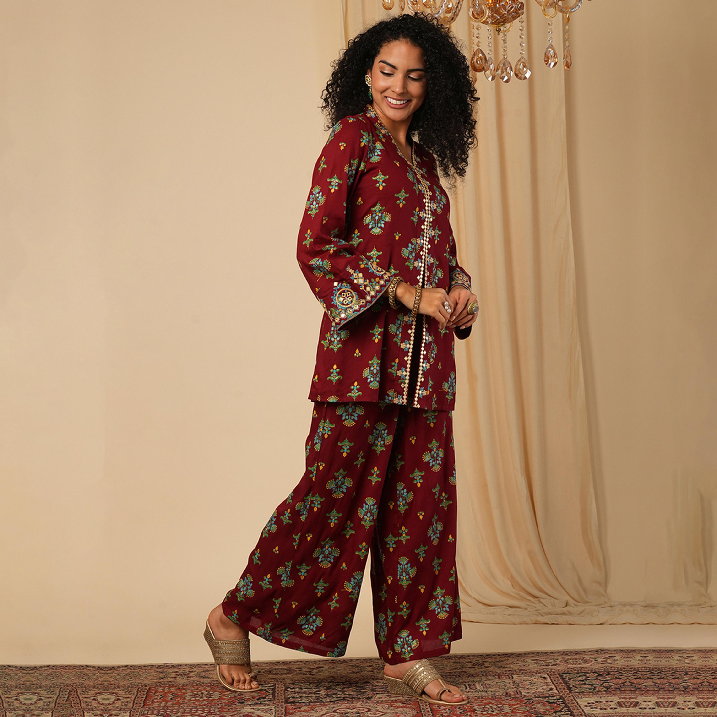 Globus X Styli Printed Mirror Work Top and Pants Co-Ords-women-clothing-coordsets-image-2