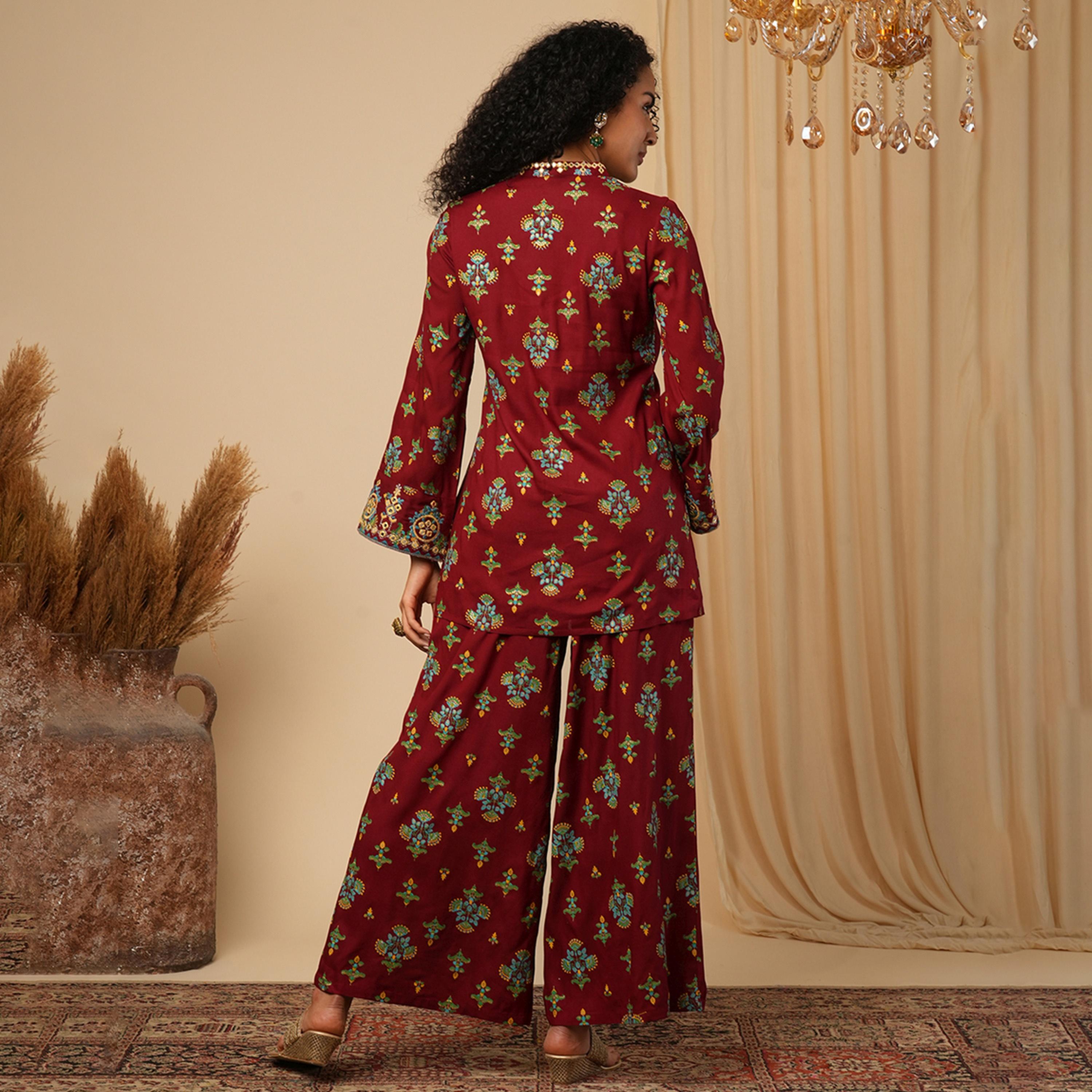Globus X Styli Printed Mirror Work Top and Pants Co-Ords-women-clothing-coordsets-image-3