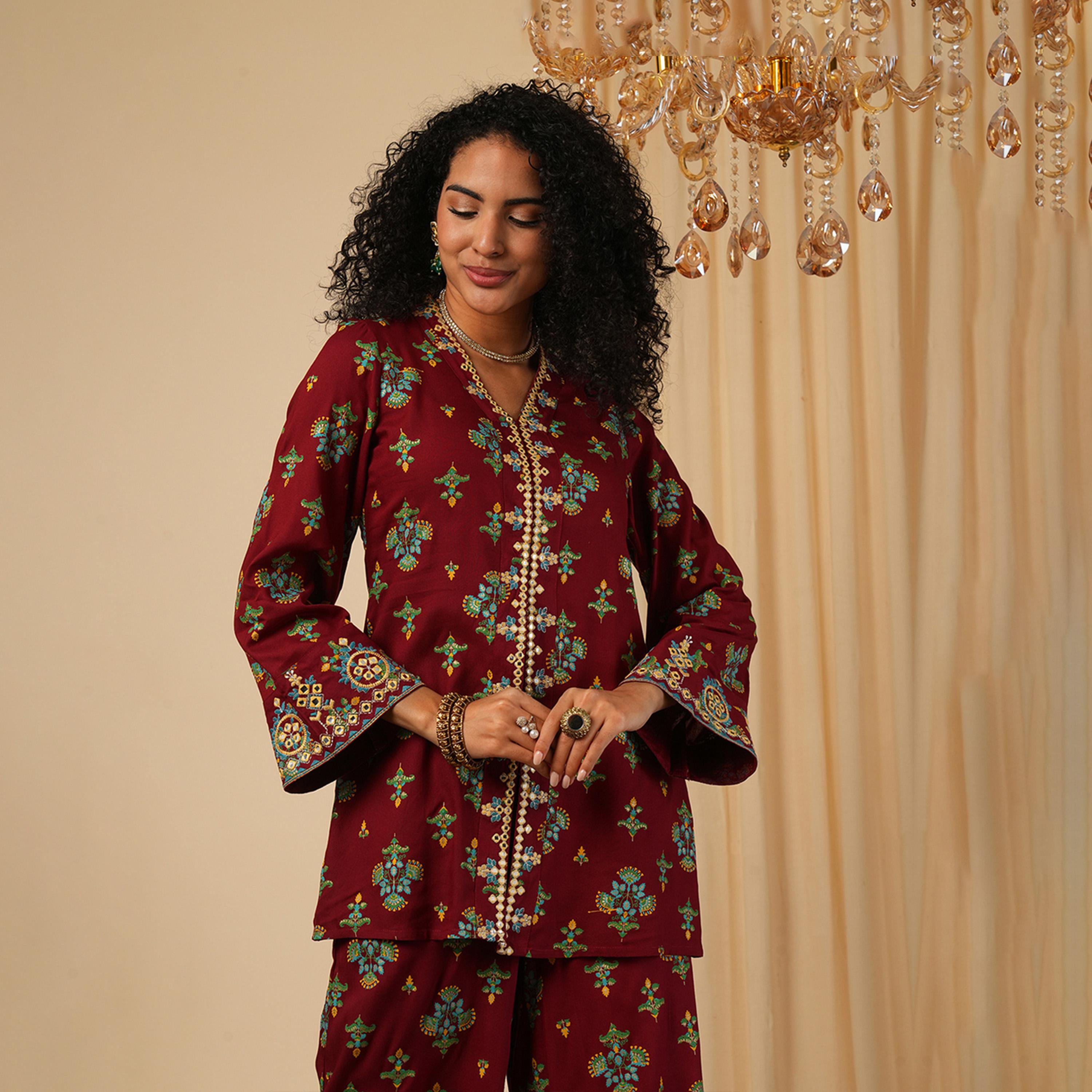 Globus X Styli Printed Mirror Work Top and Pants Co-Ords-women-clothing-coordsets-image-6