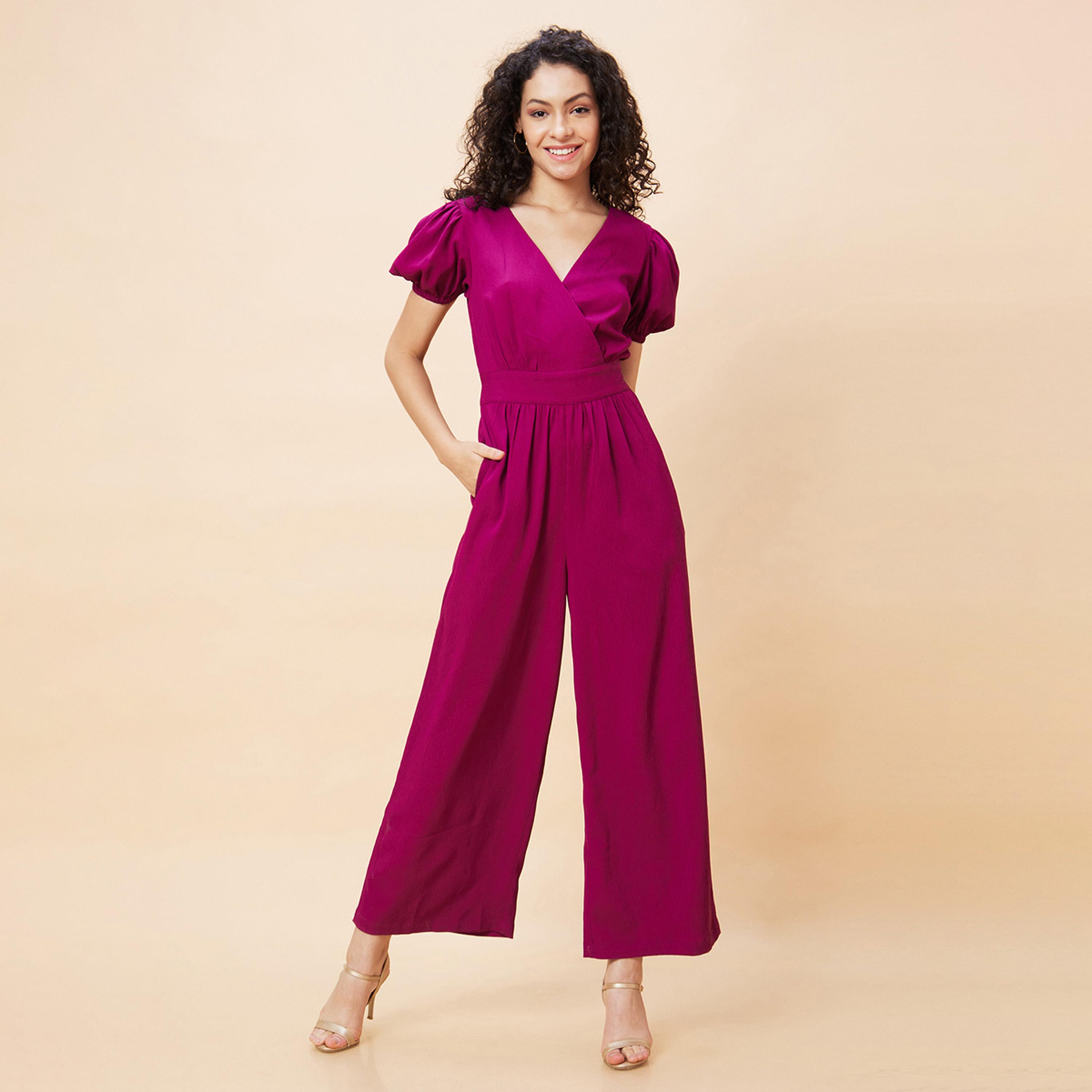 غلوبوس × ستايلي - جمبسوت نسائي مع رقبة على شكل V وأكمام قصيرة ورباط على الخصر-women-clothing-jumpsuits-image-2