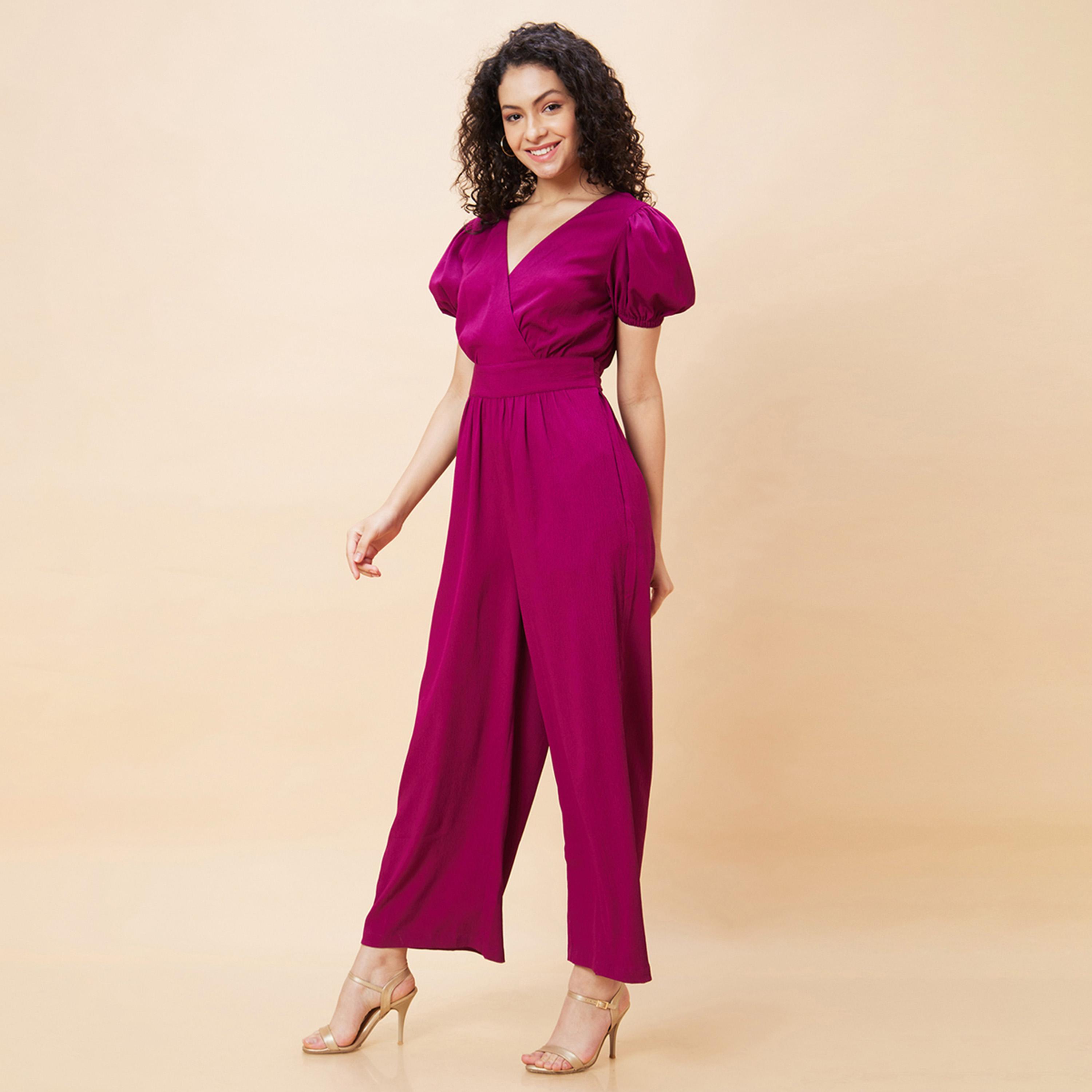 غلوبوس × ستايلي - جمبسوت نسائي مع رقبة على شكل V وأكمام قصيرة ورباط على الخصر-women-clothing-jumpsuits-image-4