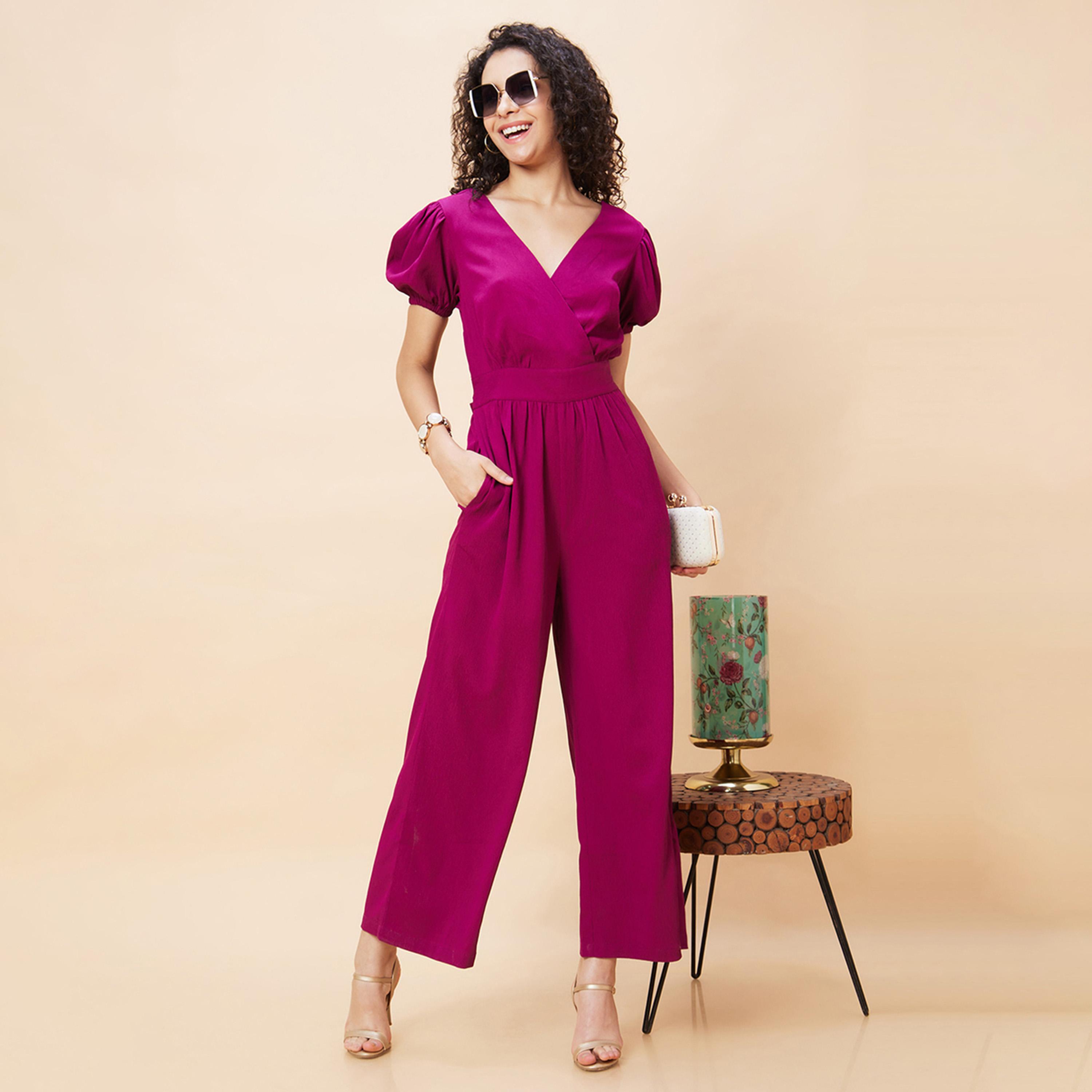 غلوبوس × ستايلي - جمبسوت نسائي مع رقبة على شكل V وأكمام قصيرة ورباط على الخصر-women-clothing-jumpsuits-image-6