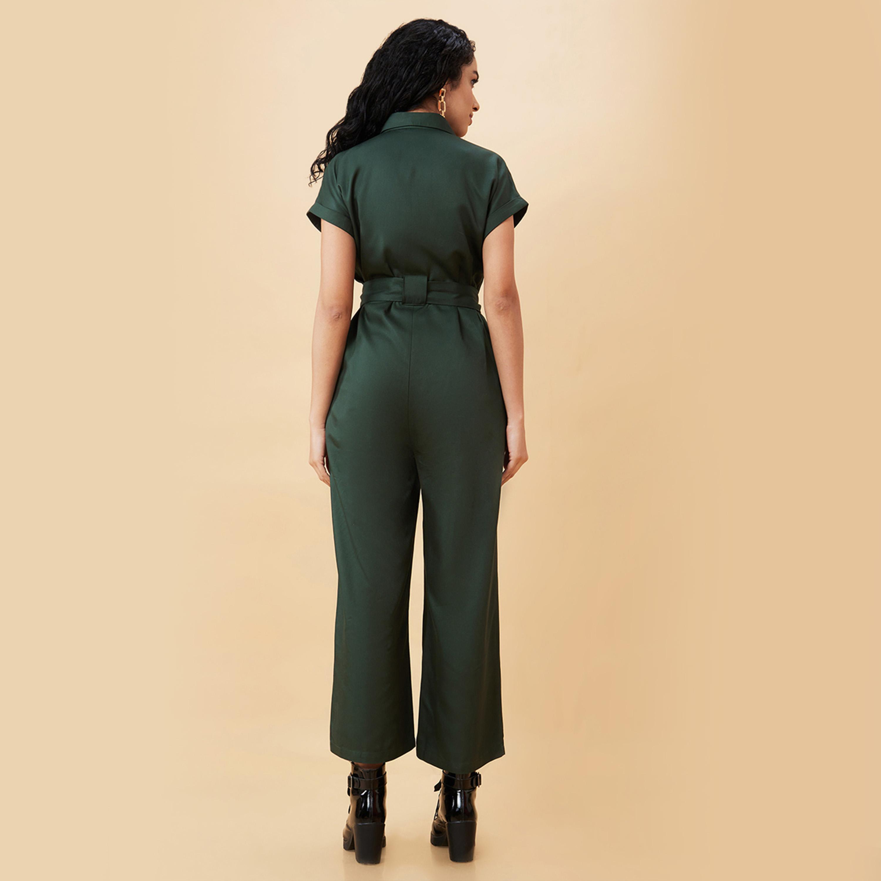 Globus X Styli Solid Spread Collar Jumpsuit With Waist Tie-Up-women-clothing-jumpsuits-image-4