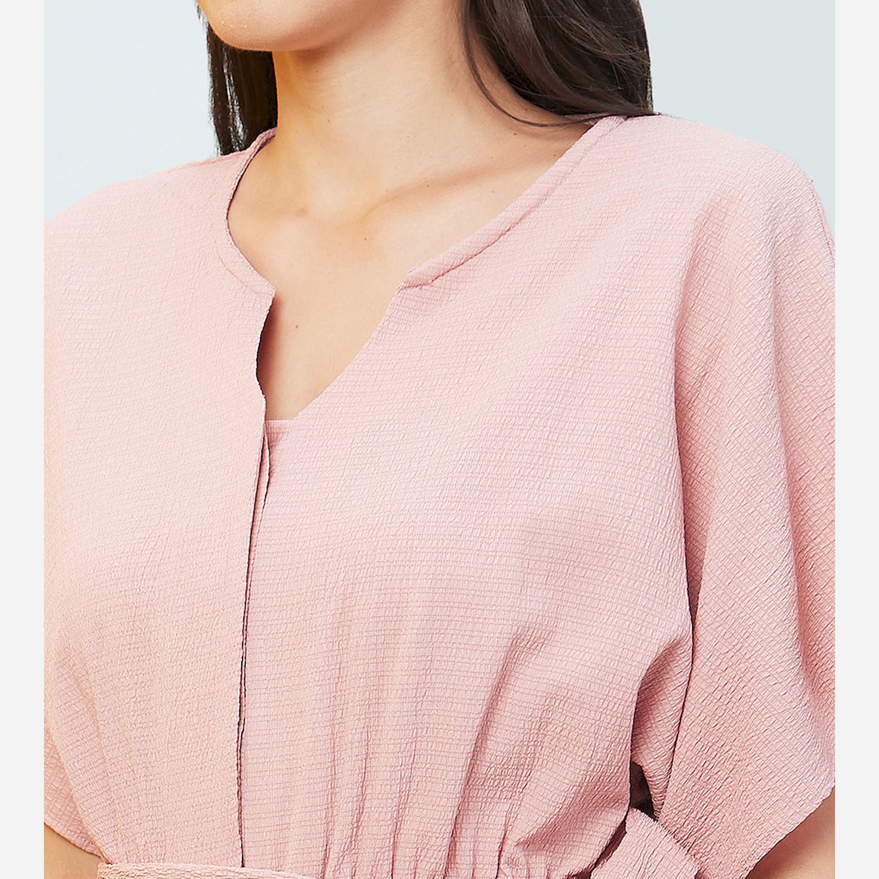 غلوبوس × ستايلي - جمبسوت سادة بفتحة رقبة على شكل حرف V وأكتاف منسدلة ورباط على الخصر-women-clothing-jumpsuits-image-4