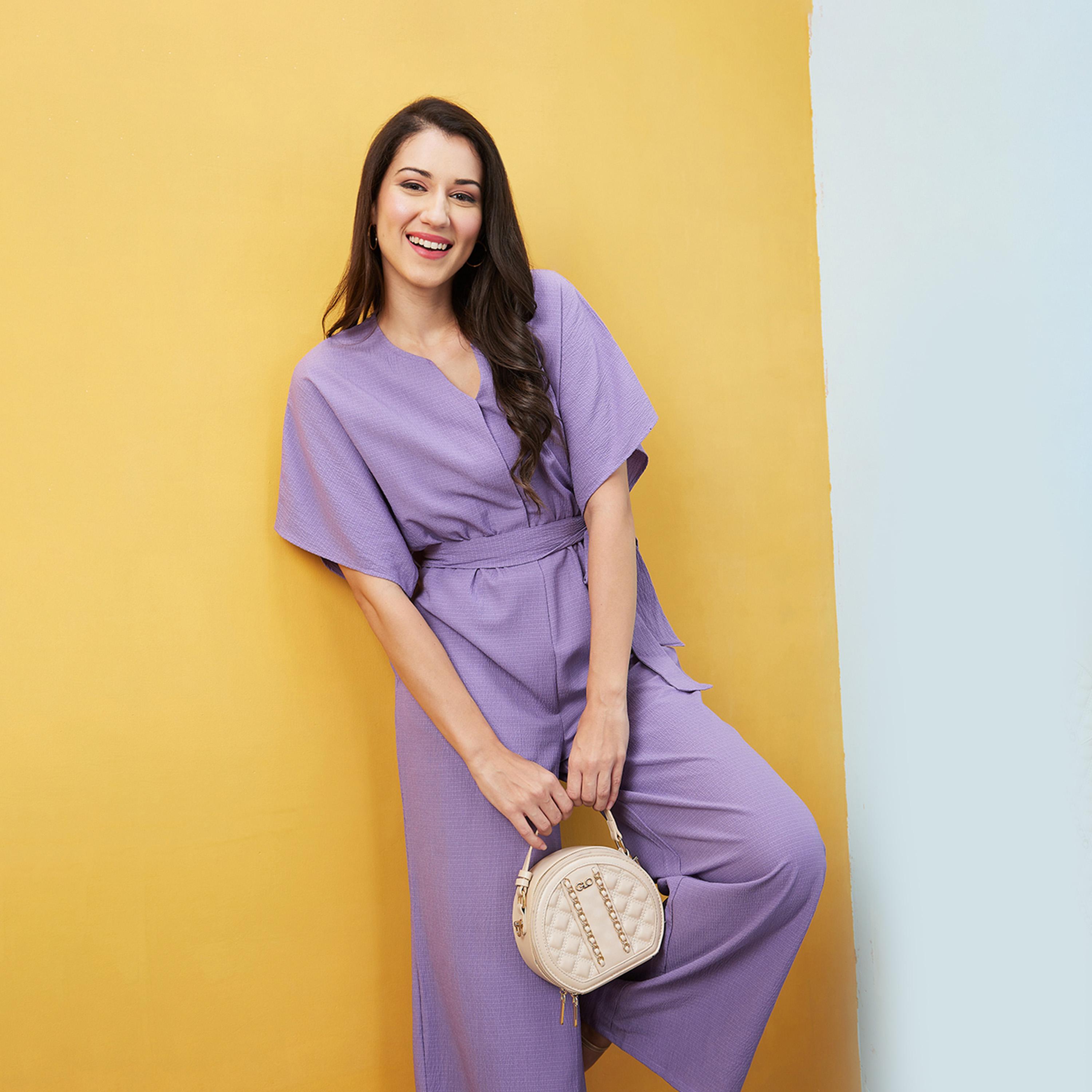 Globus X Styli Solid V-Neck Kimono Sleeve Waist Tie-Up Jumpsuit-women-clothing-jumpsuits-image-5