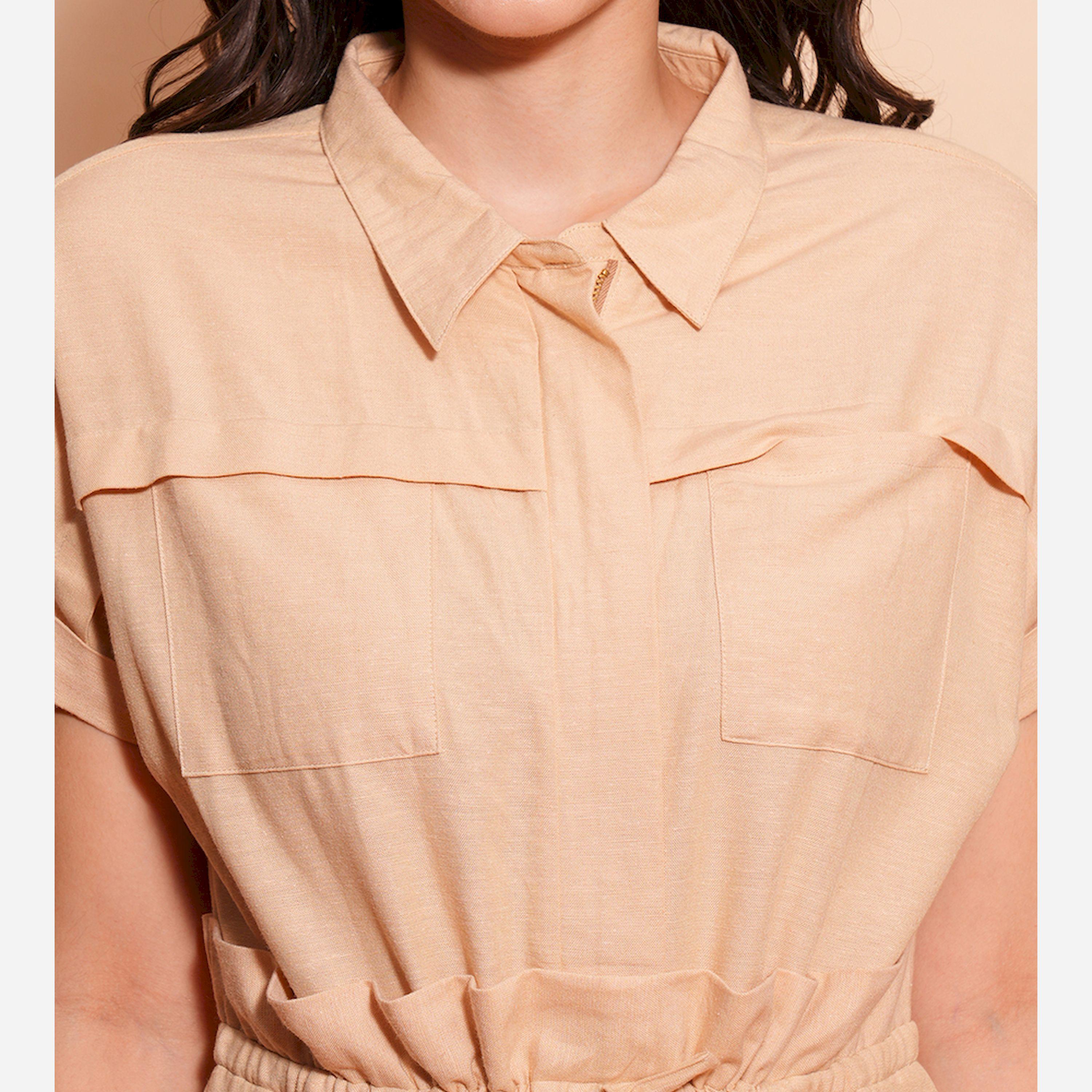 غلوبوس × ستايلي - جمبسوت سادة بياقة واسعة ورباط على الخصر وجيوب شحن وساق واسعة-women-clothing-jumpsuits-image-4
