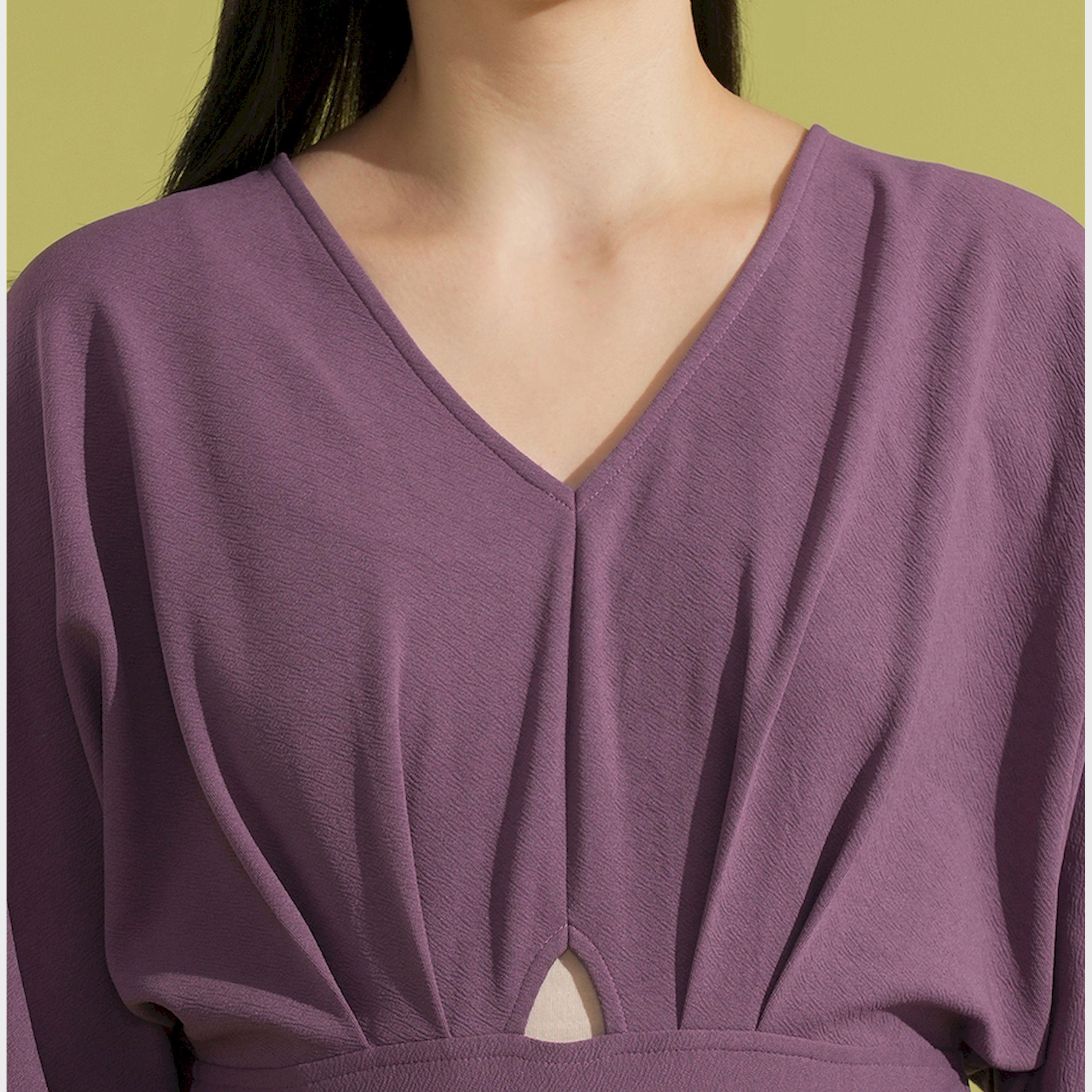 Globus X Styli Globus Women Mauve Solid V-Neck Batwing Sleeves Cut-Out Pleated Waist Smocked Jumpsuit-women-clothing-jumpsuits-image-4