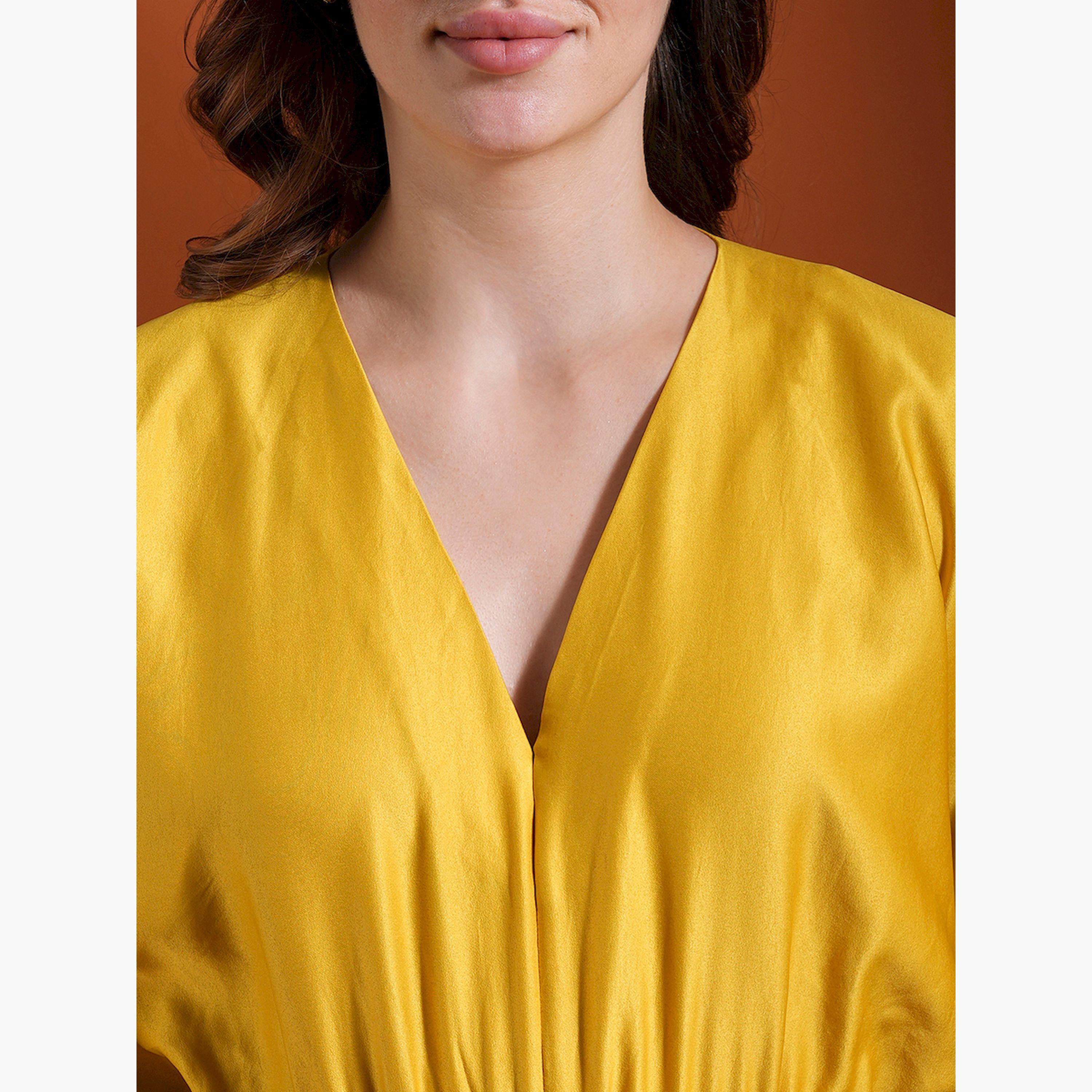 Globus X Styli Solid V Neck Kimono Sleeves Wide Leg Jumpsuit with Tie-Up-women-clothing-jumpsuits-image-4