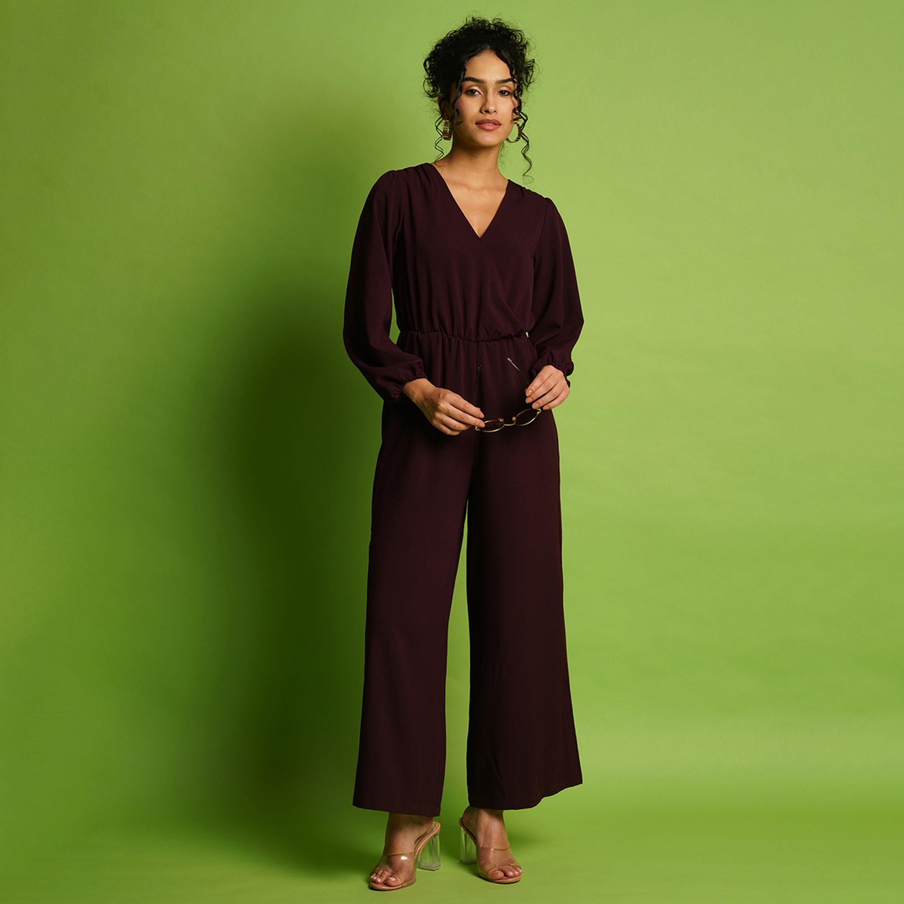 غلوبوس × ستايلي - جمبسوت نسائي طويل بأكمام بيشوب ورقبة ملفوفة-women-clothing-jumpsuits-image-1