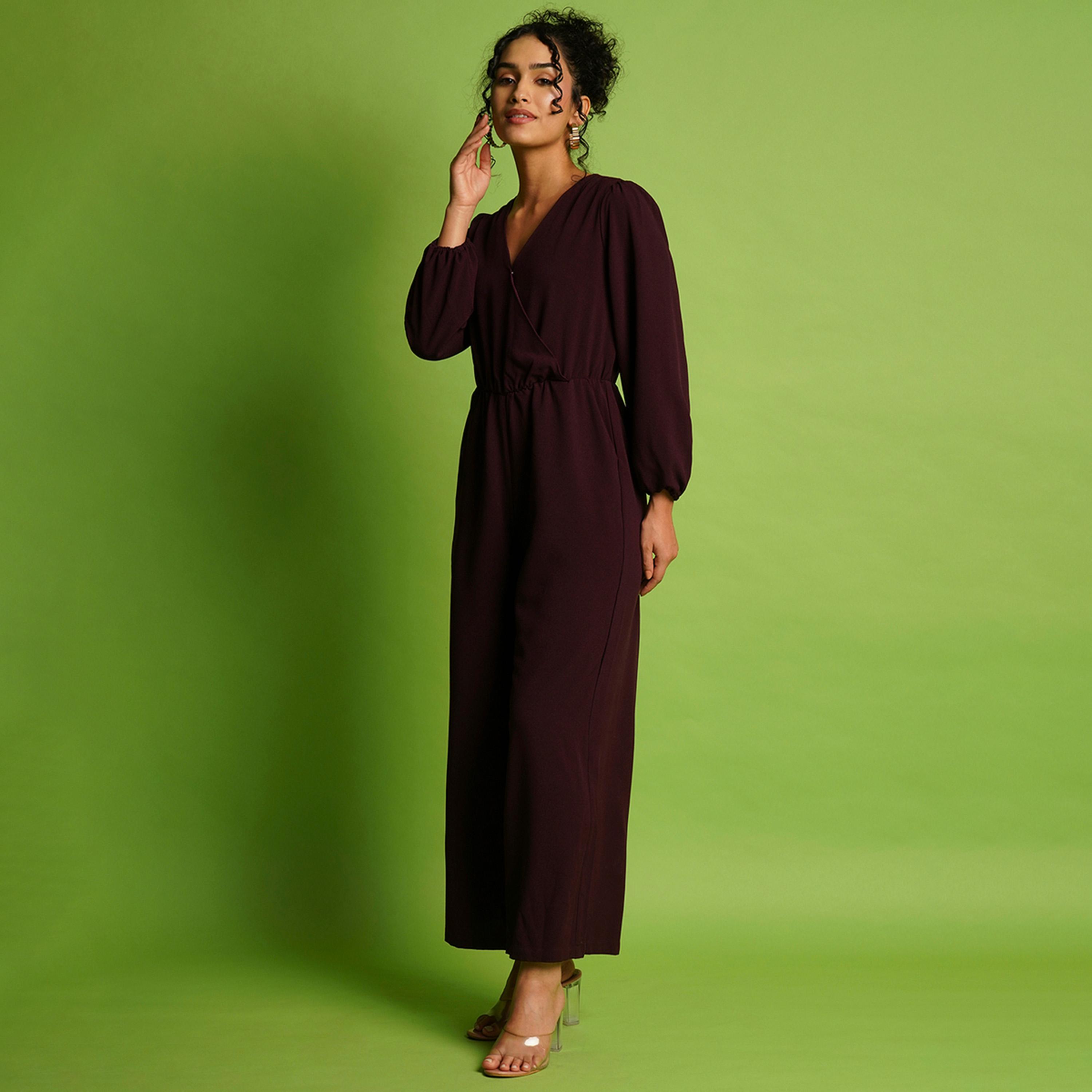 غلوبوس × ستايلي - جمبسوت نسائي طويل بأكمام بيشوب ورقبة ملفوفة-women-clothing-jumpsuits-image-2