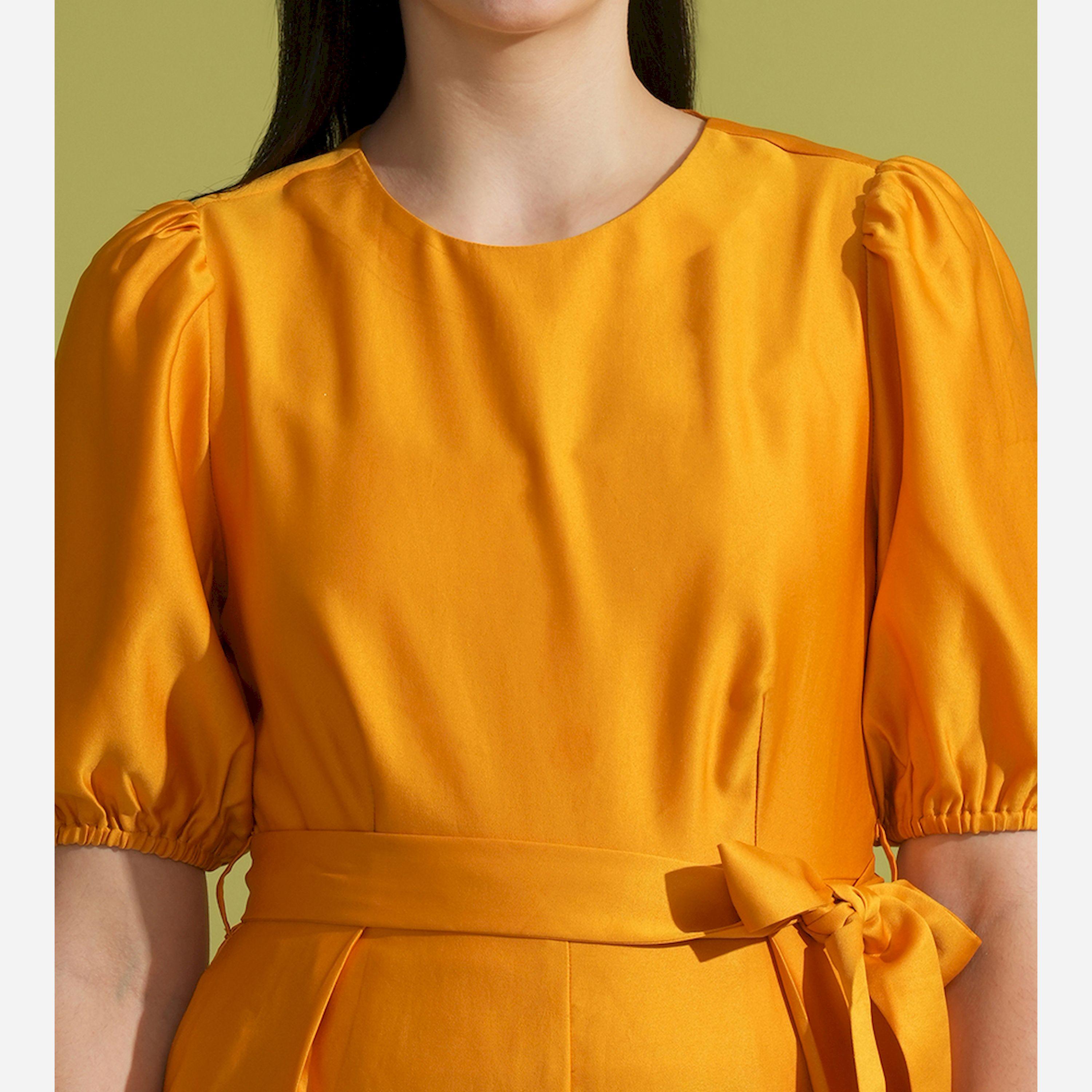 غلوبوس × ستايلي - جمبسوت سادة برقبة دائرية وأكمام منفوخة ورباط على الخصر-women-clothing-jumpsuits-image-4