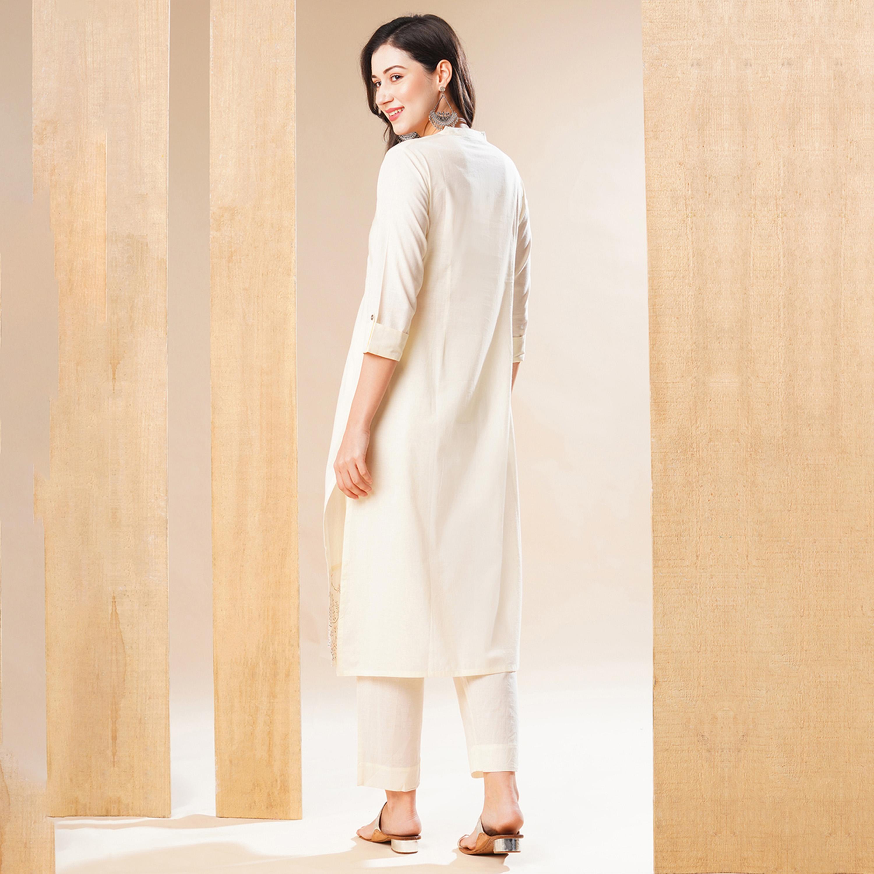 Globus X Styli Embroidered Pleated Straight Kurta And Pant Set-women-clothing-ethnicwear-bottoms-pants-image-3