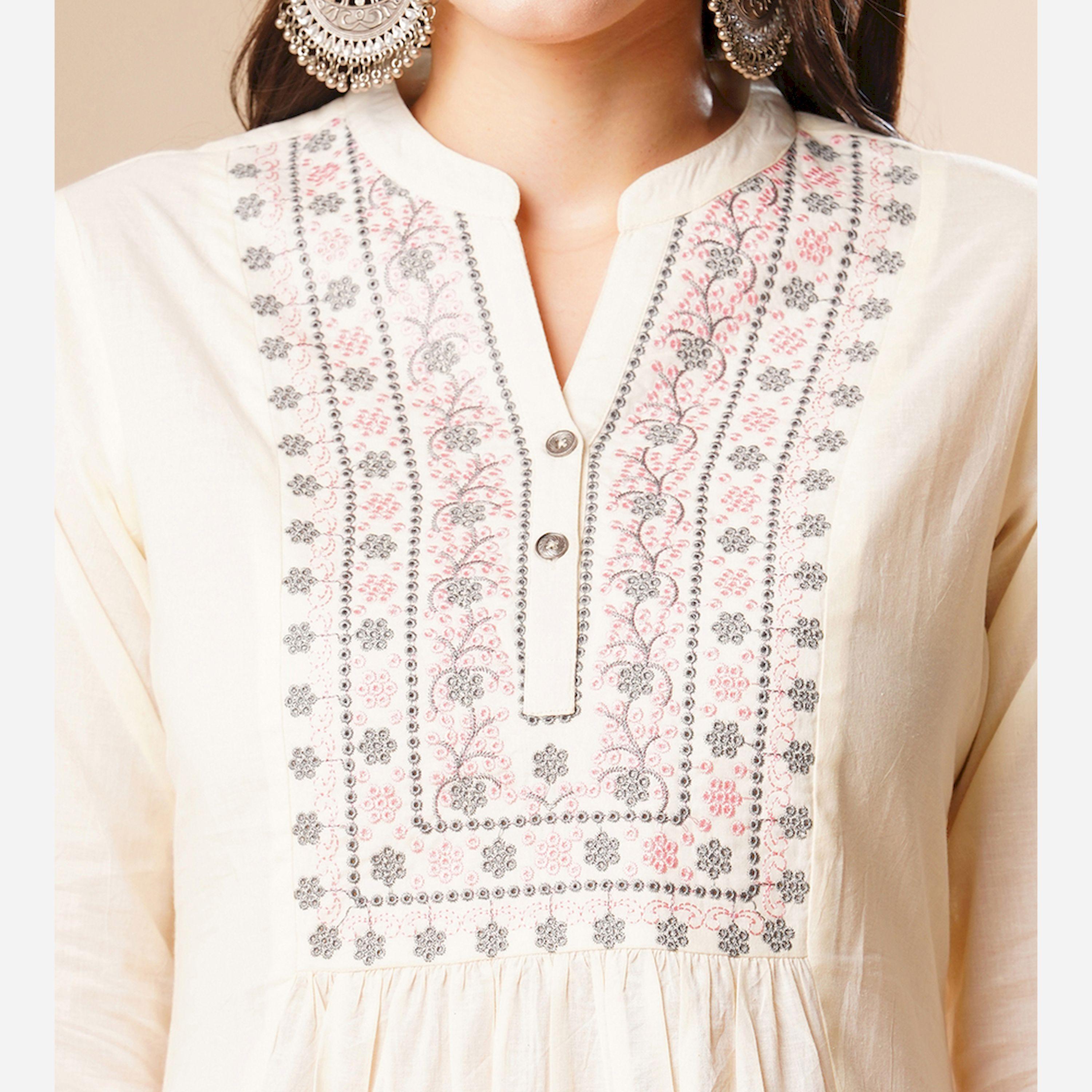 Globus X Styli Embroidered Pleated Straight Kurta And Pant Set-women-clothing-ethnicwear-bottoms-pants-image-4